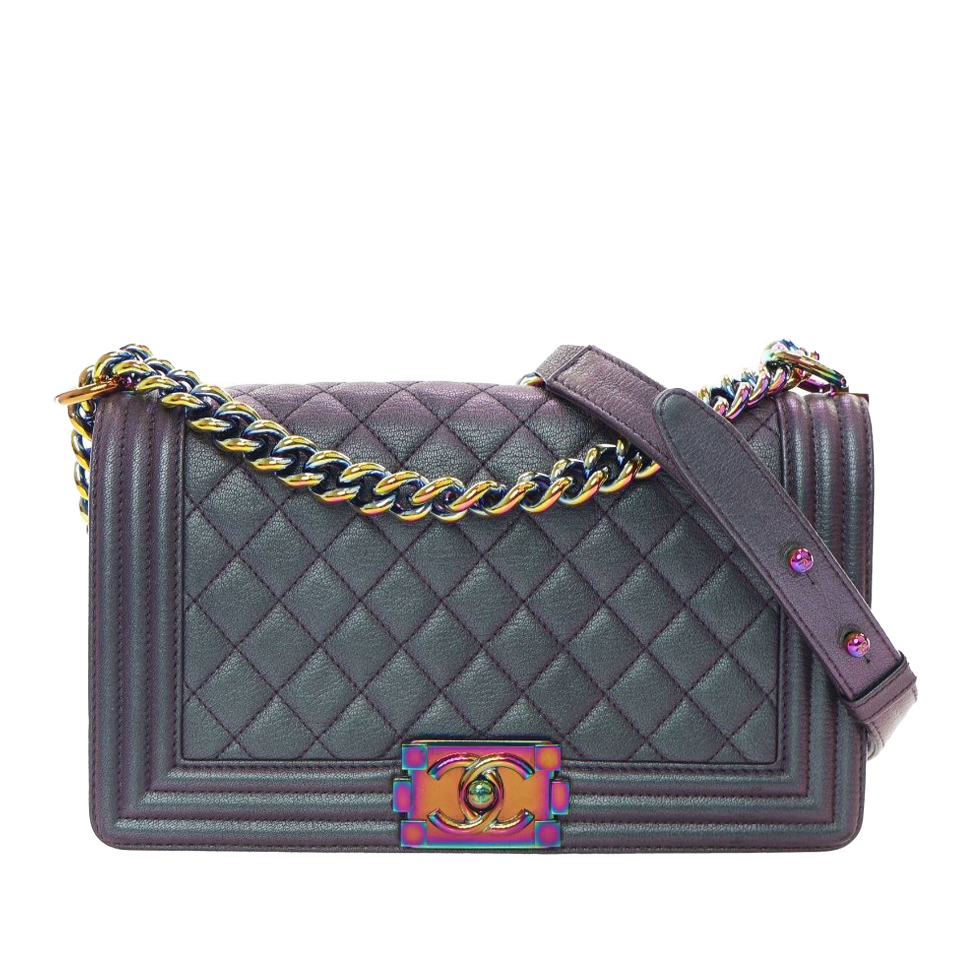 Old Medium Quilted Iridescent Goatskin Boy Flap