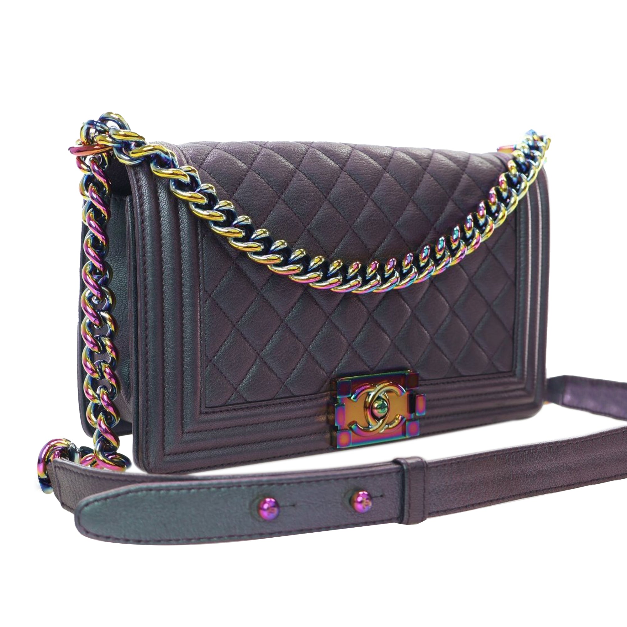 Old Medium Quilted Iridescent Goatskin Boy Flap