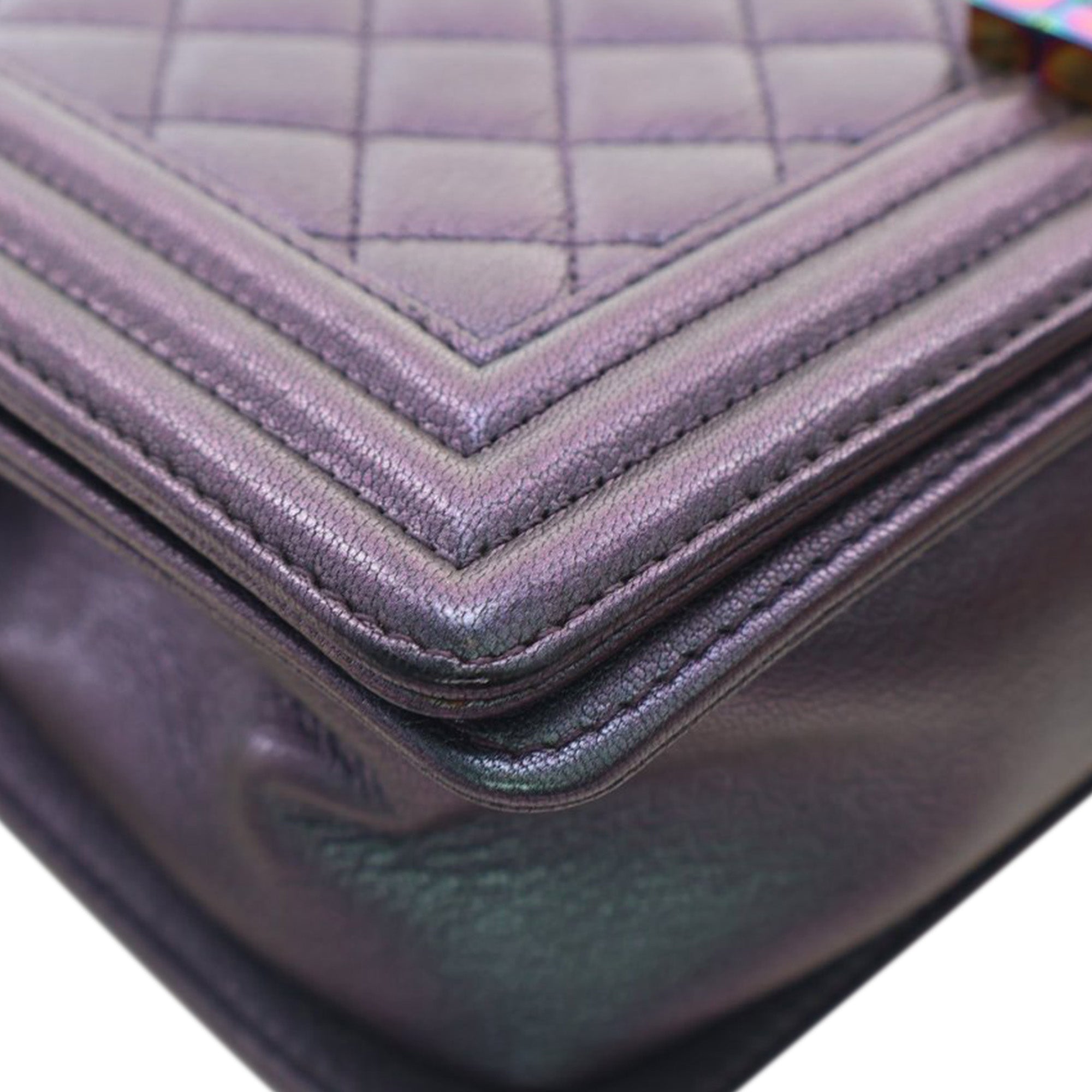 Old Medium Quilted Iridescent Goatskin Boy Flap