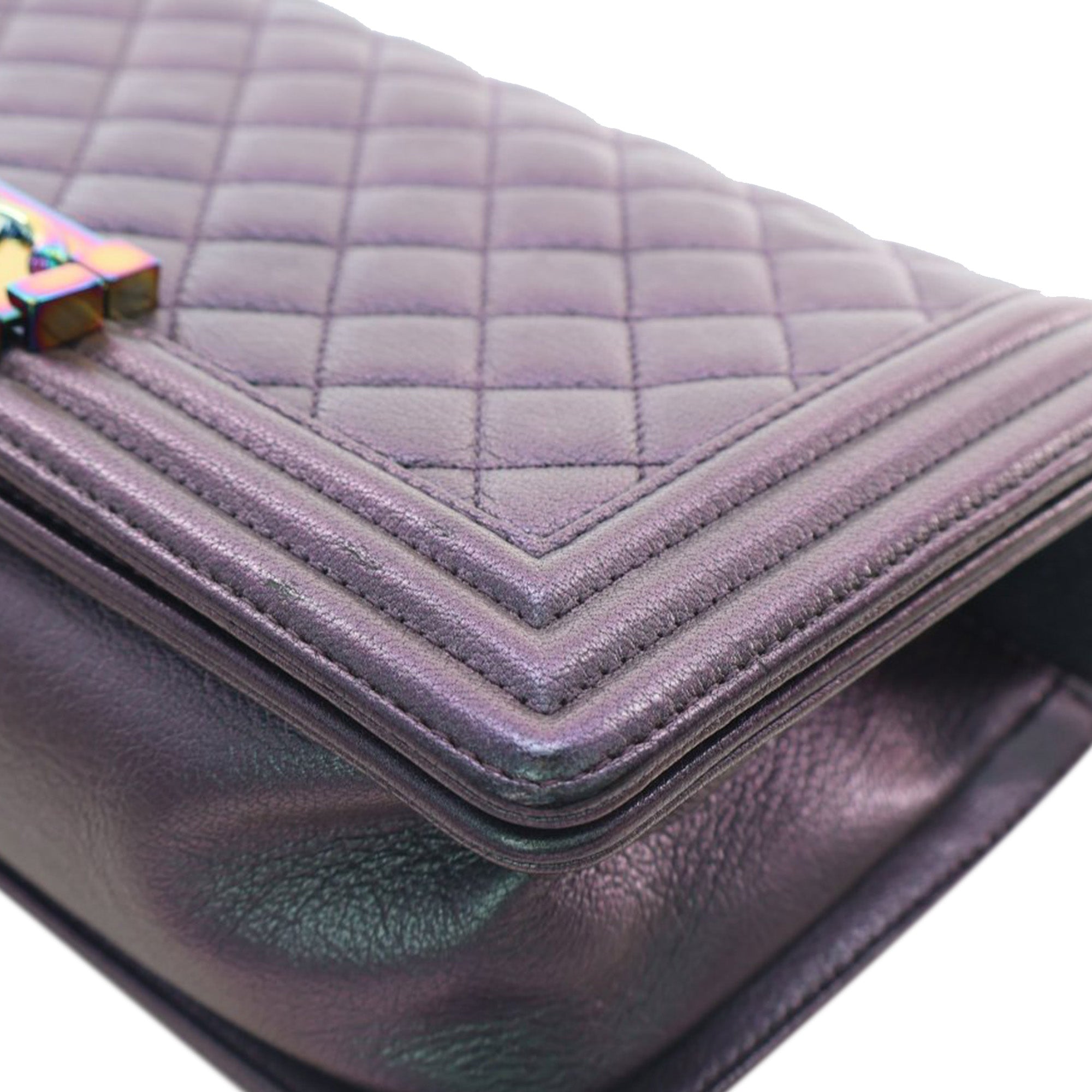 Old Medium Quilted Iridescent Goatskin Boy Flap