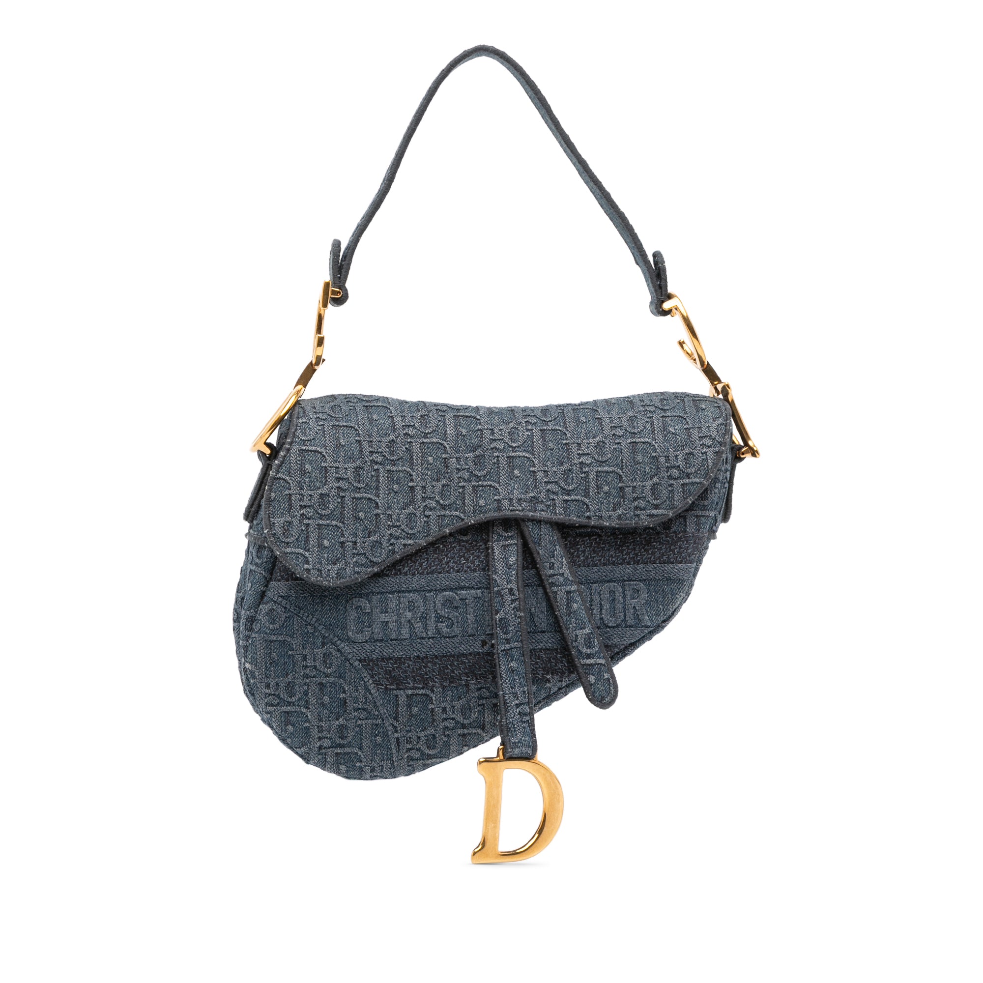Dior Oblique Embroidered Denim Saddle Bag