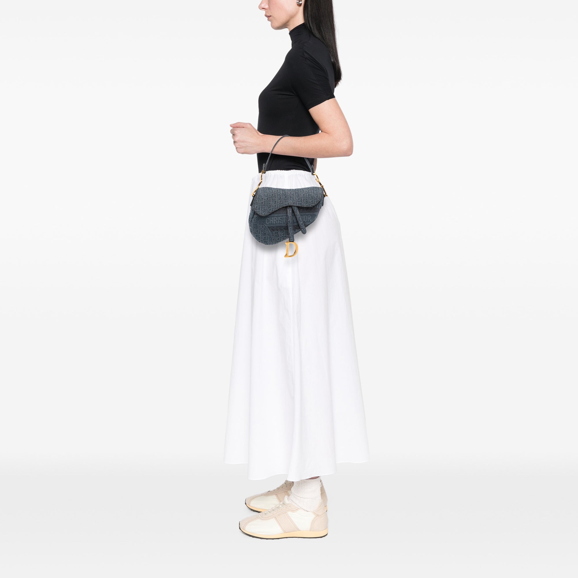 Dior Oblique Embroidered Denim Saddle Bag