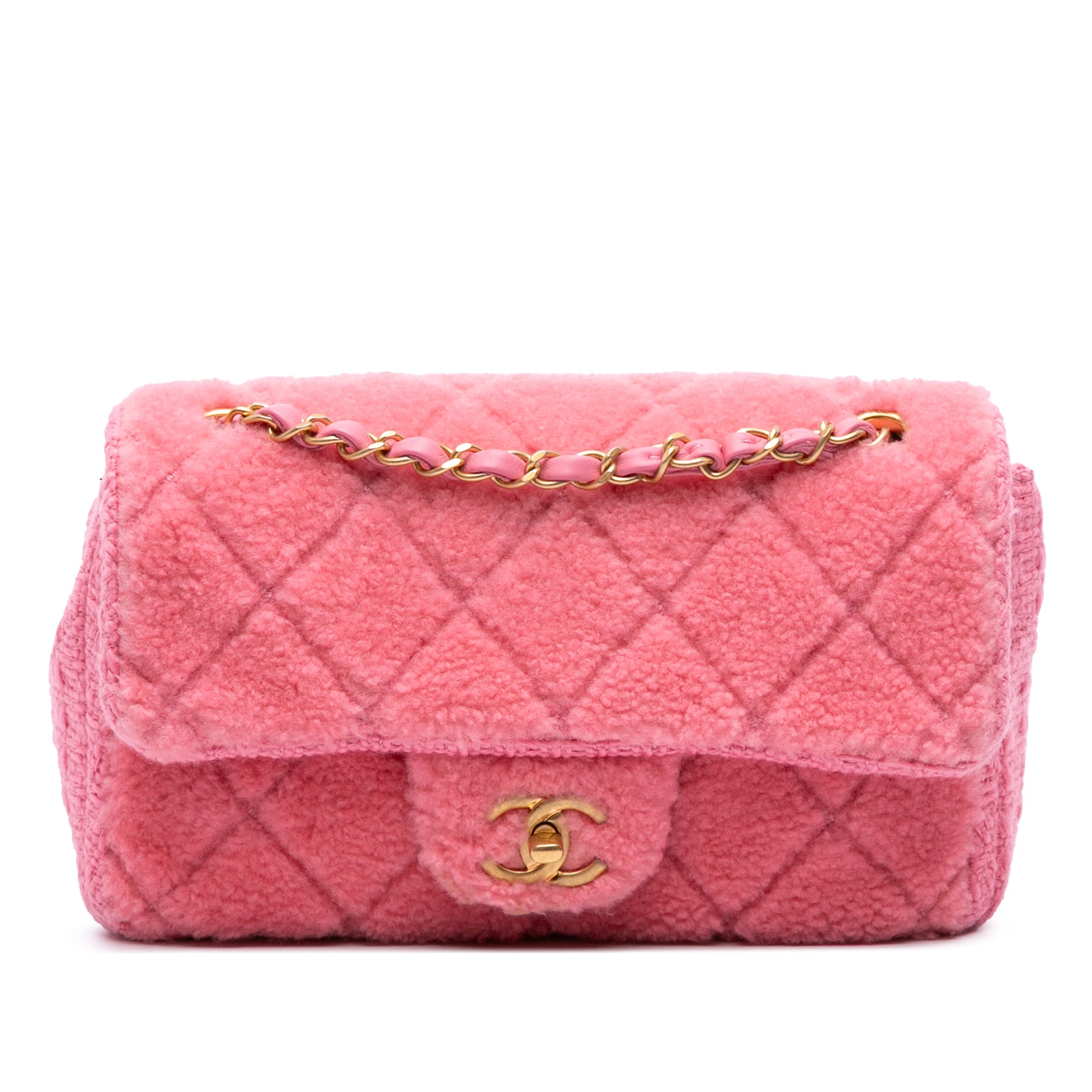 CC Quilted Shearling and Tweed Single Flap