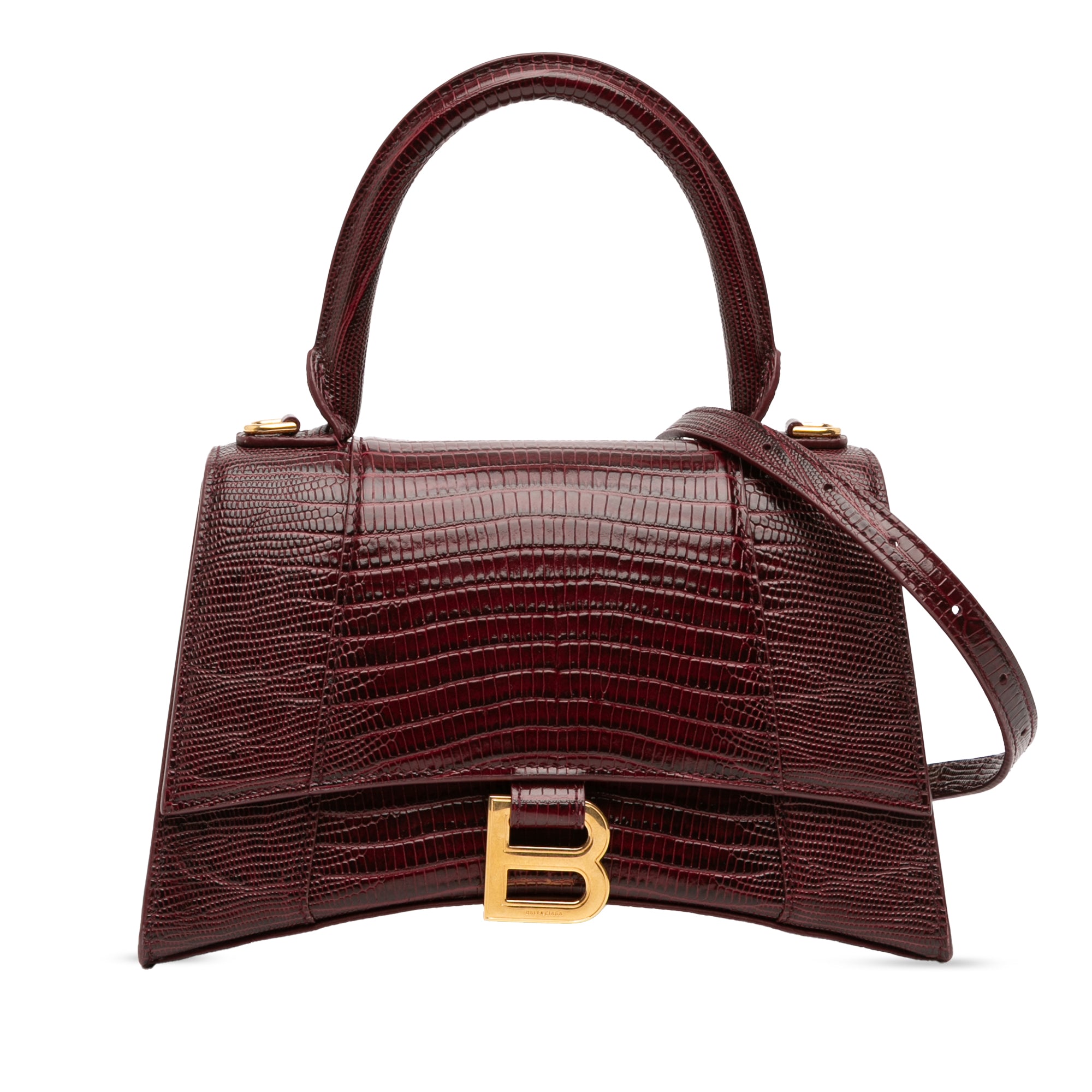 Small Lizard Embossed Calfskin Hourglass Top Handle Bag