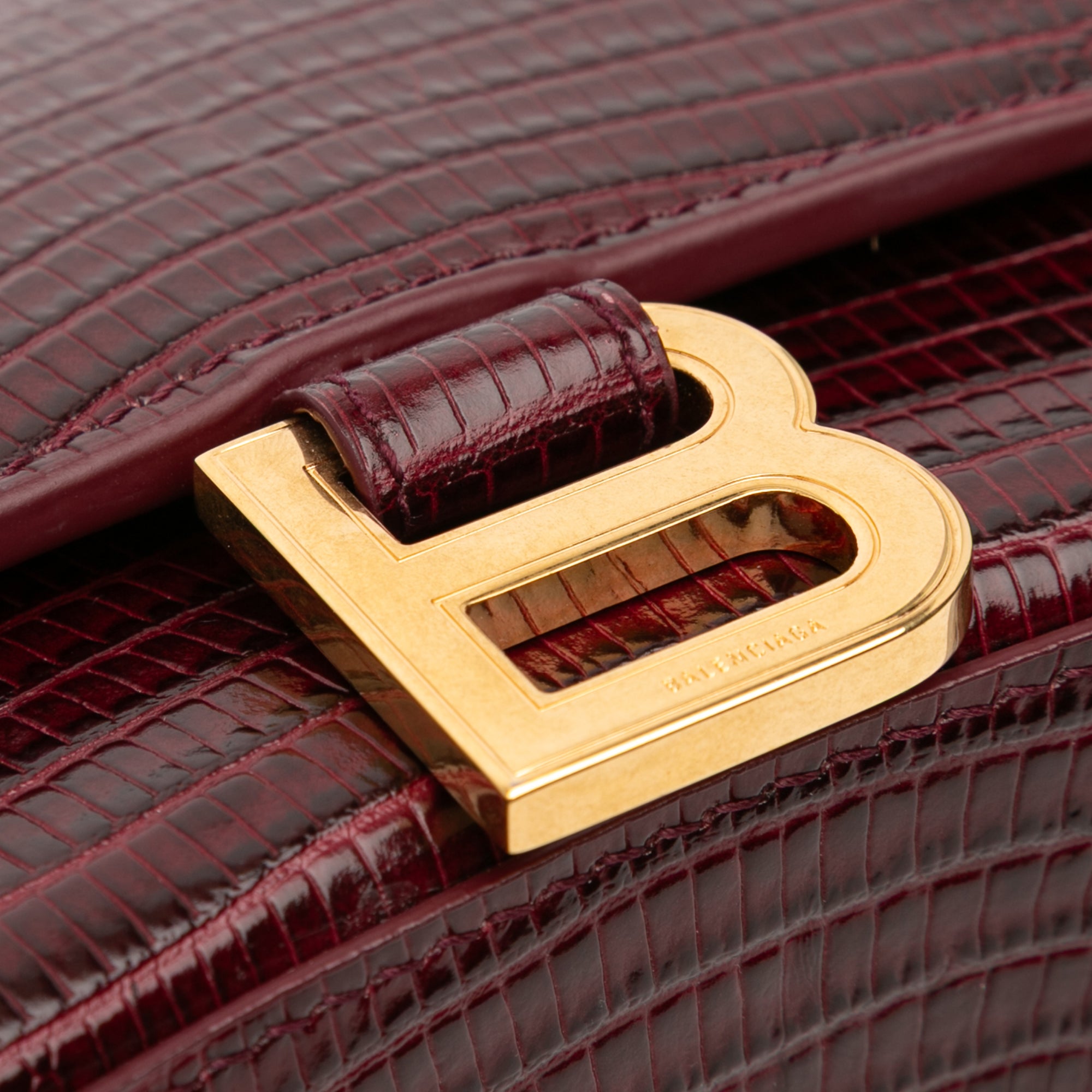 Small Lizard Embossed Calfskin Hourglass Top Handle Bag