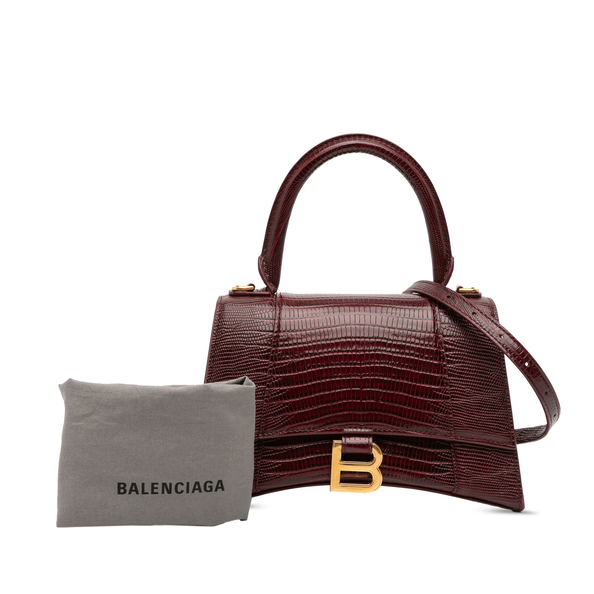 Small Lizard Embossed Calfskin Hourglass Top Handle Bag