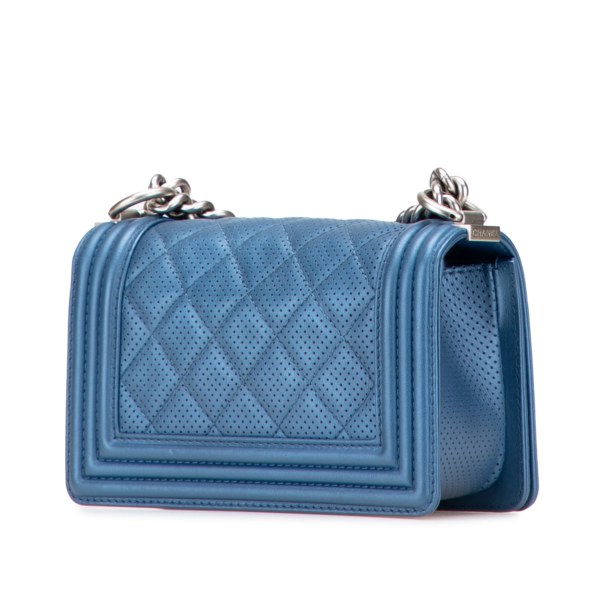 Small Quilted Perforated Metallic Lambskin Boy Flap