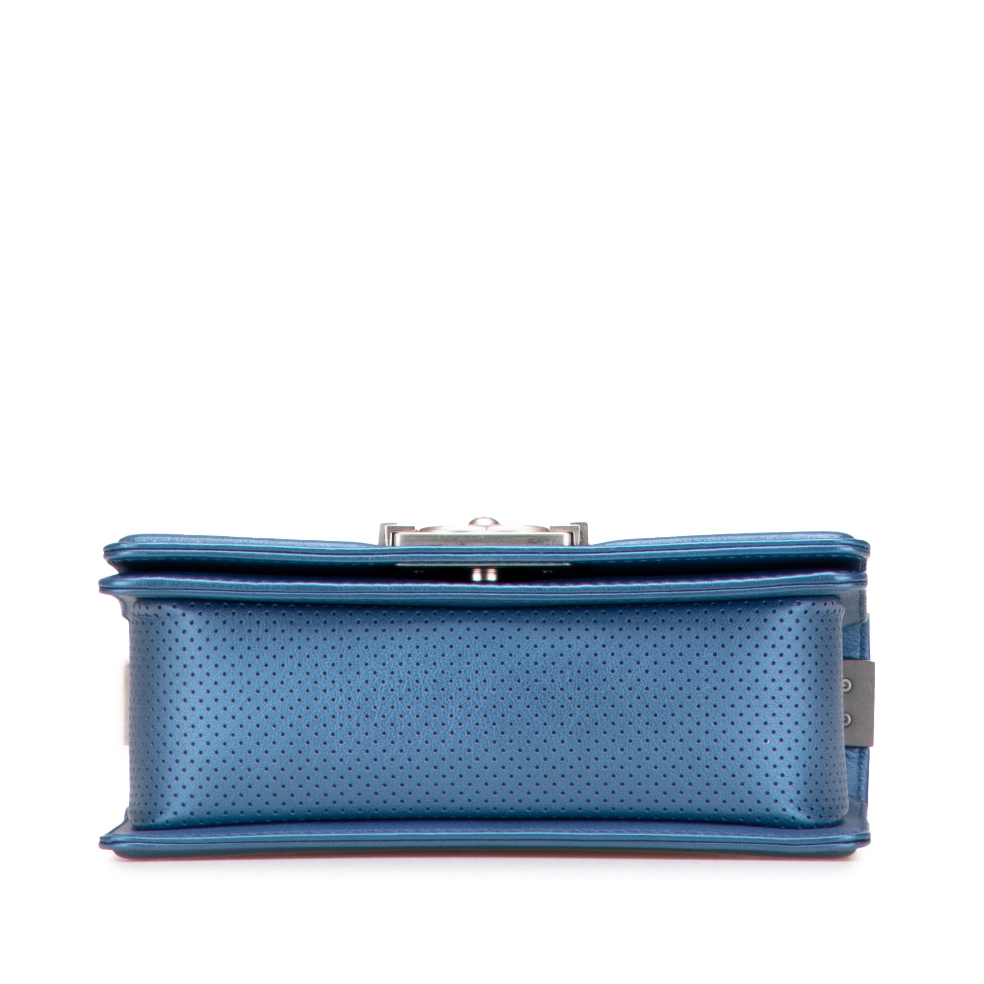 Small Quilted Perforated Metallic Lambskin Boy Flap