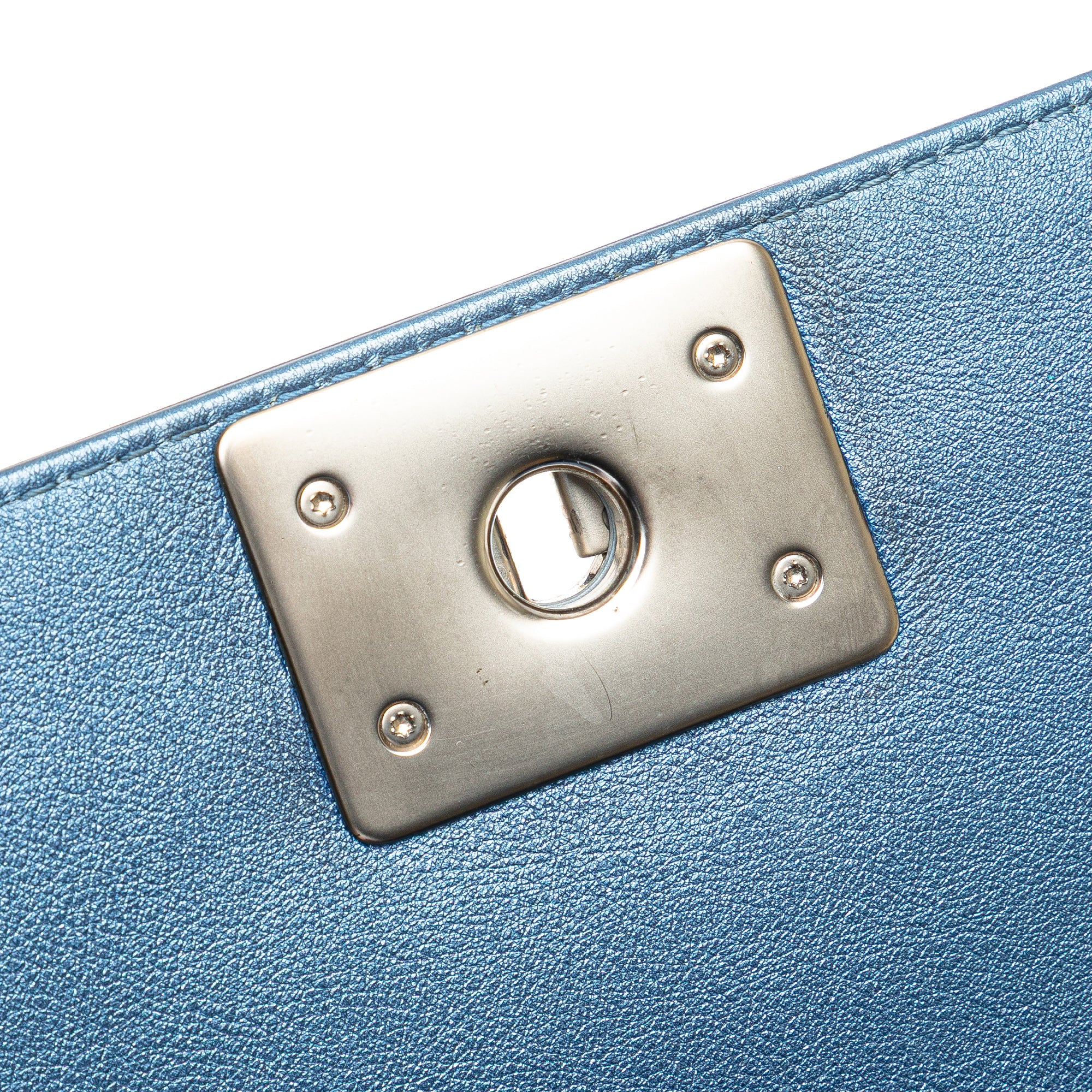 Small Quilted Perforated Metallic Lambskin Boy Flap