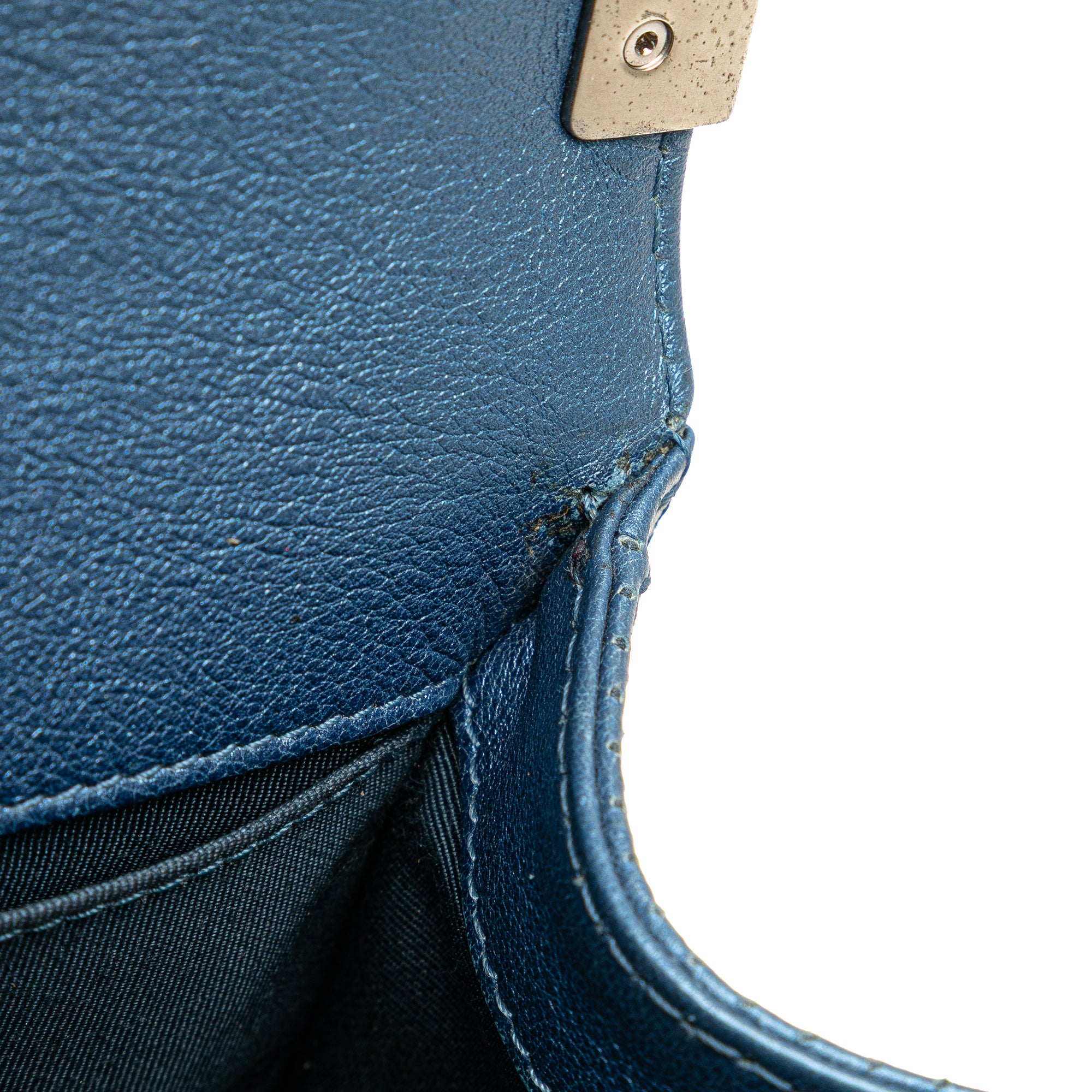 Small Quilted Perforated Metallic Lambskin Boy Flap