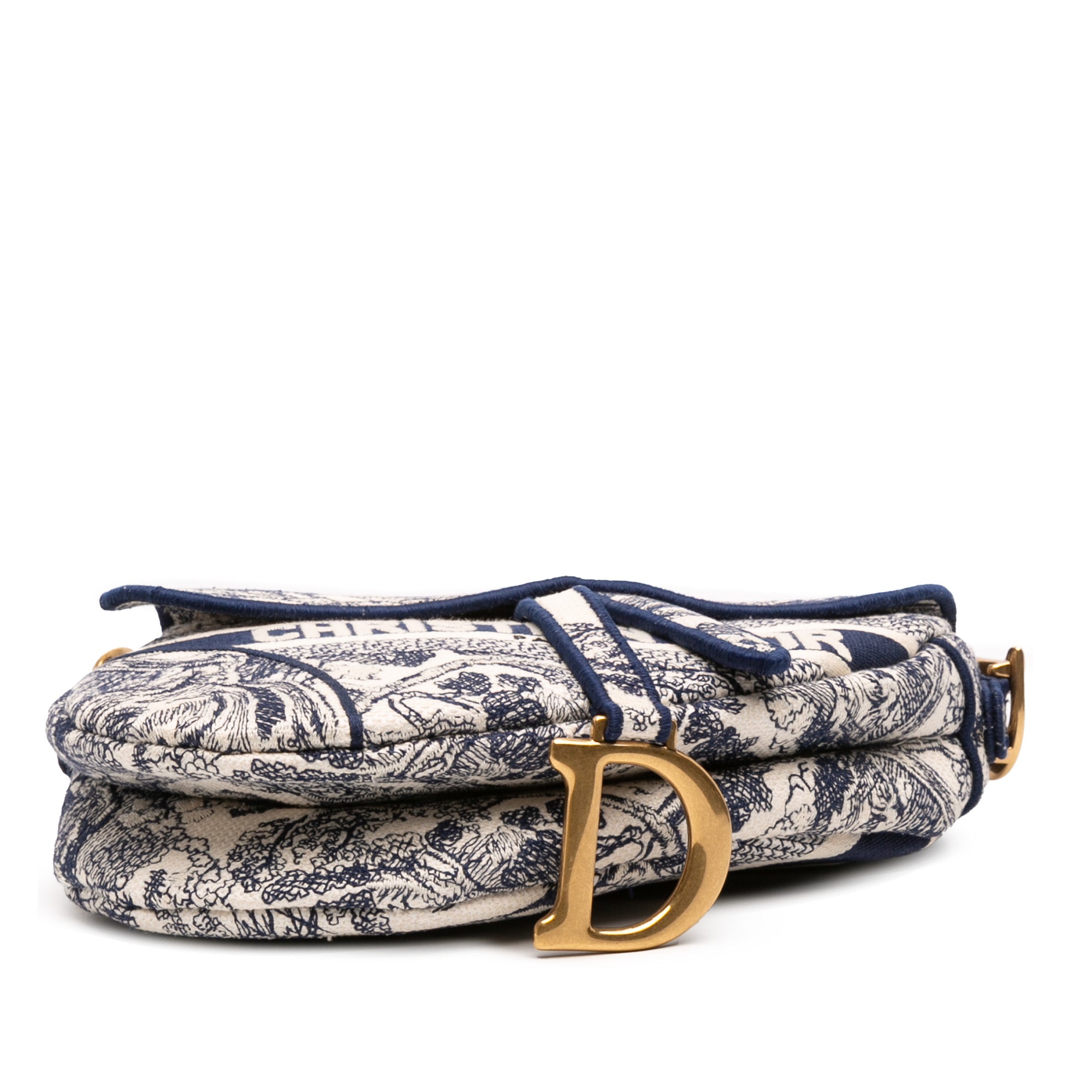 Canvas Embroidered Toile de Jouy Saddle Bag