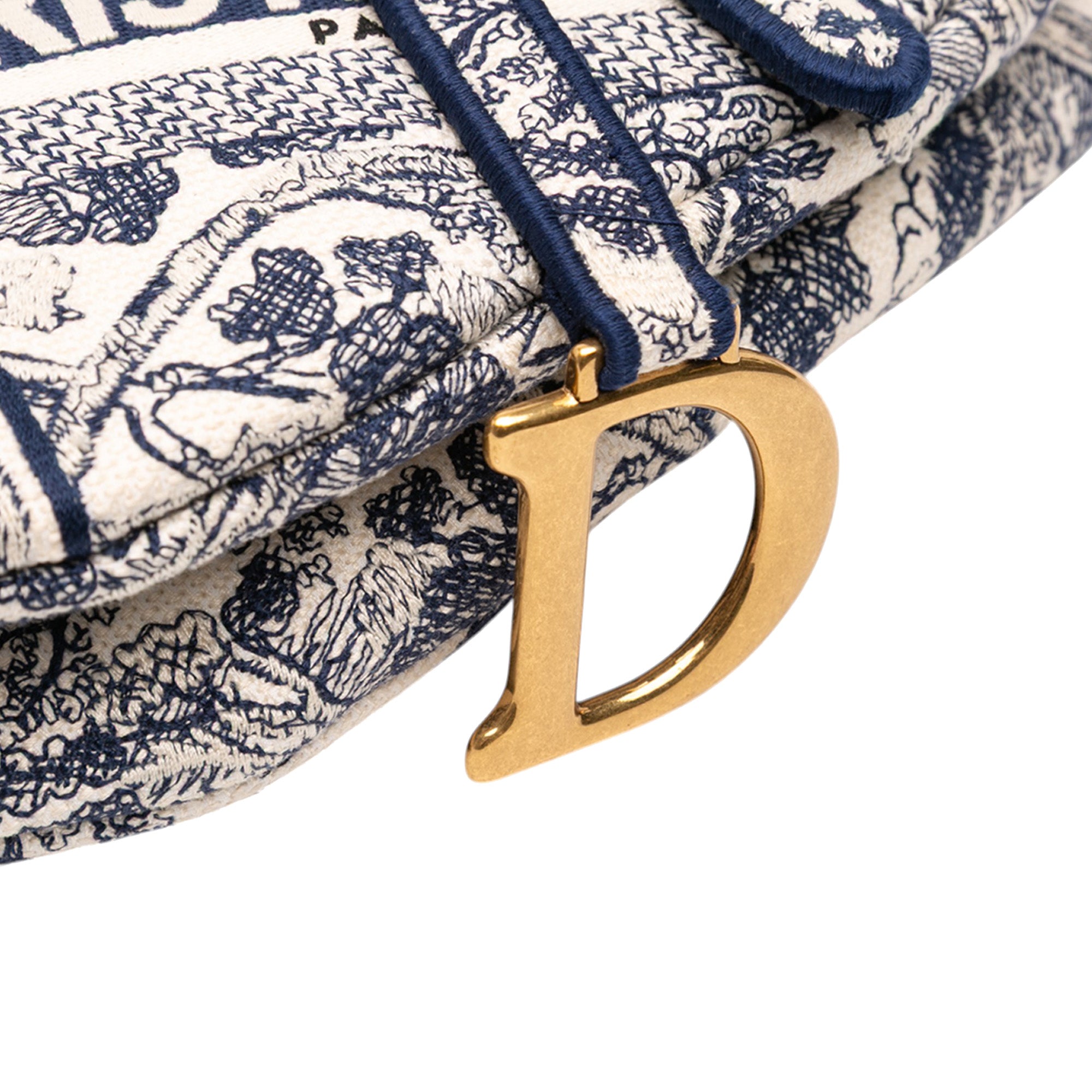 Canvas Embroidered Toile de Jouy Saddle Bag
