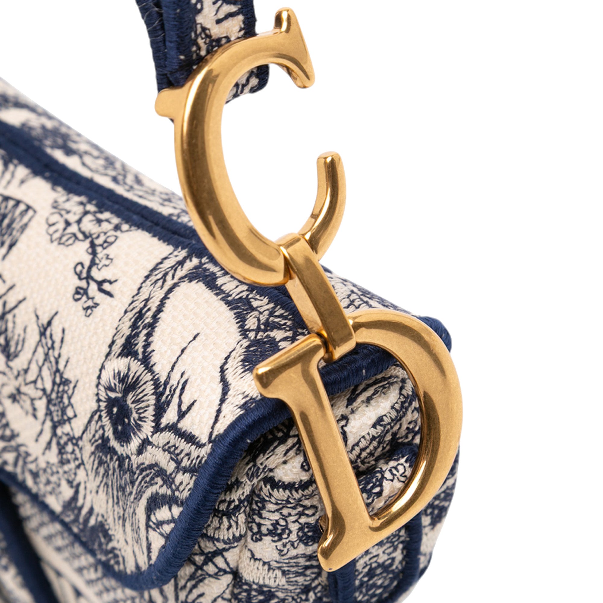 Canvas Embroidered Toile de Jouy Saddle Bag