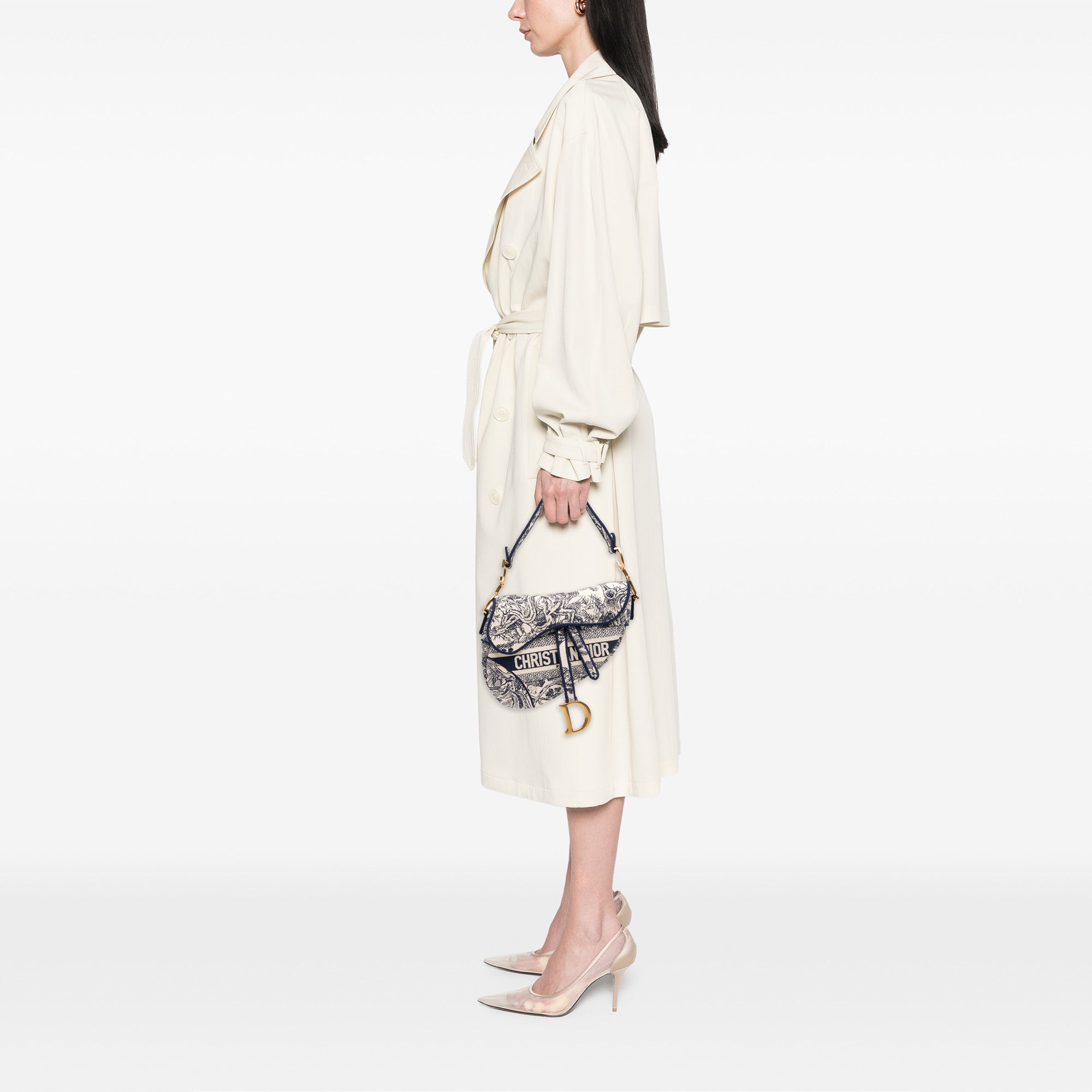 Canvas Embroidered Toile de Jouy Saddle Bag