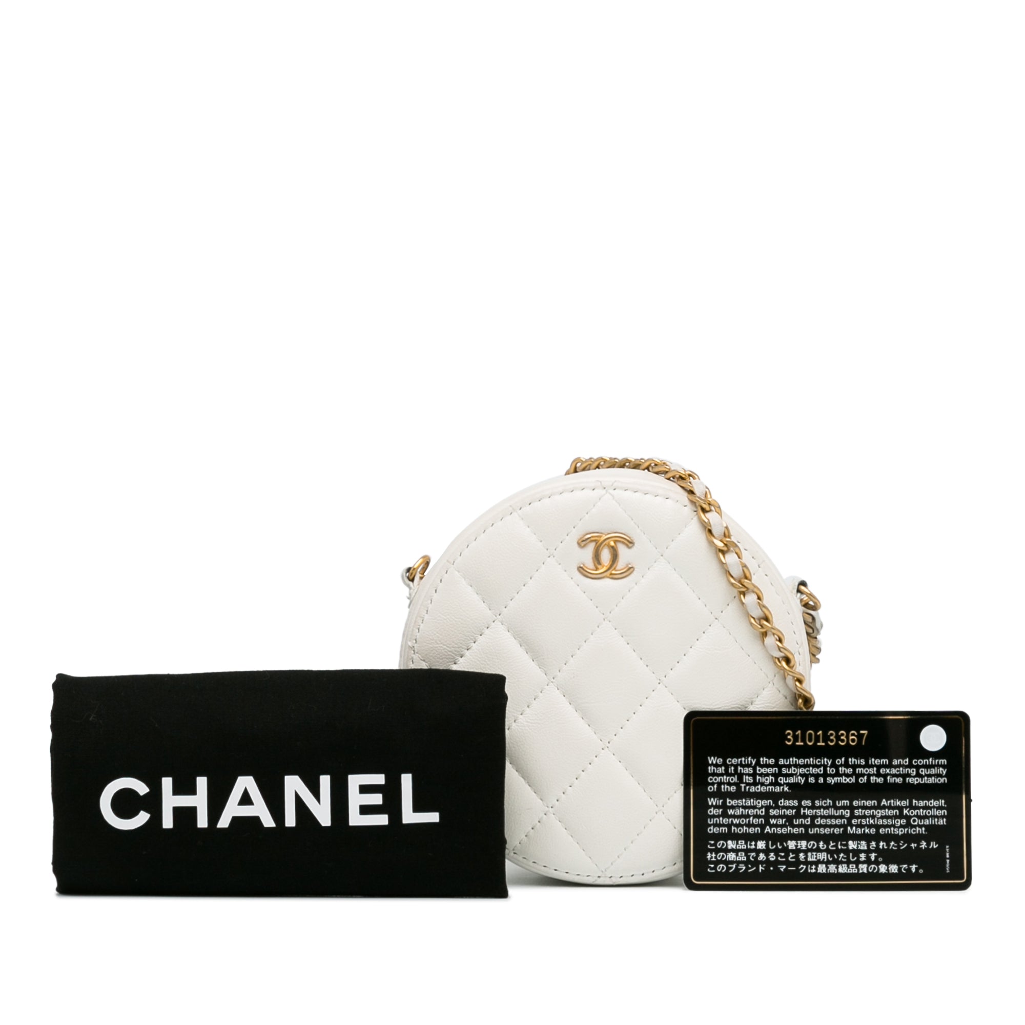 Chanel Quilted Lambskin Pearl Crush Round Clutch with Chain