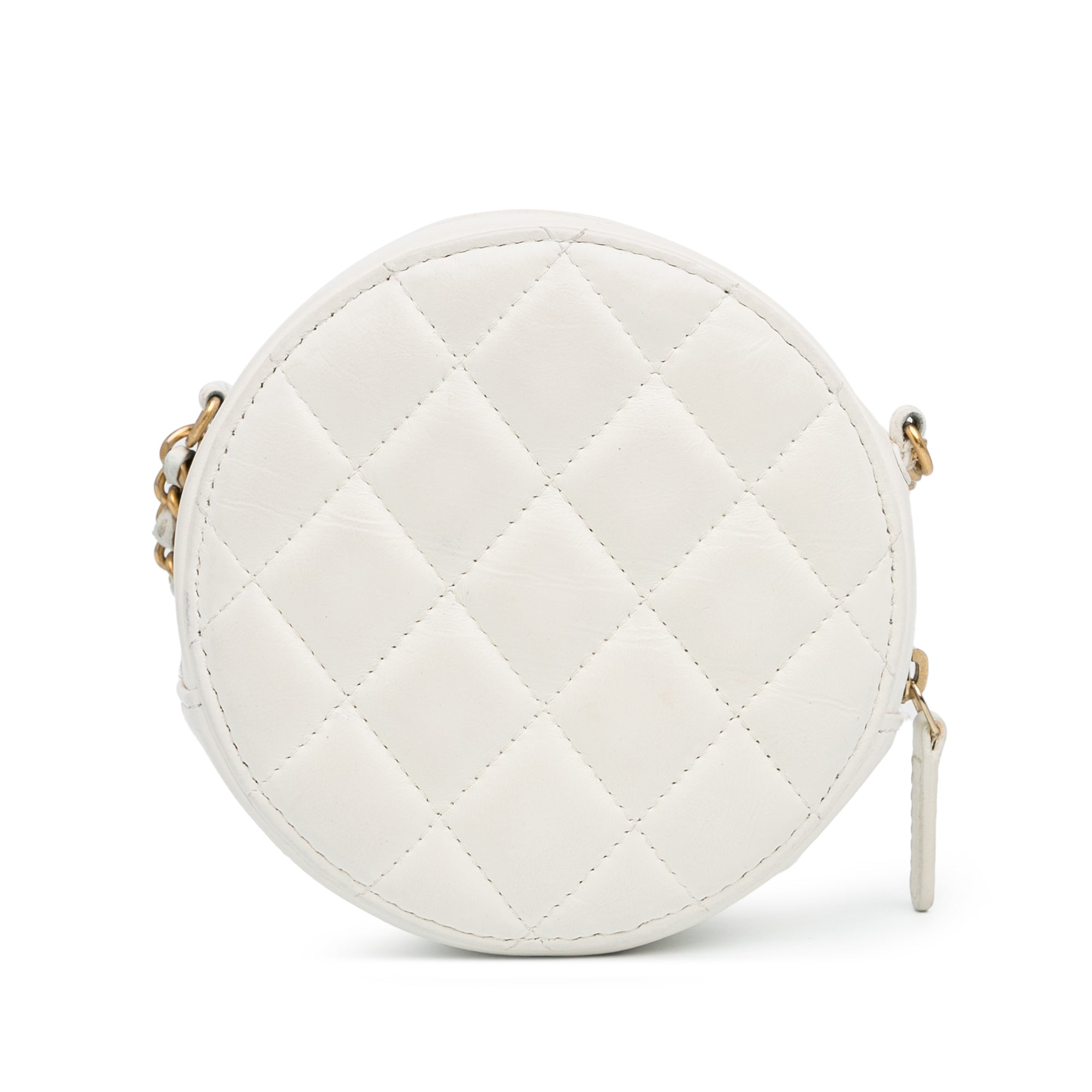 Chanel Quilted Lambskin Pearl Crush Round Clutch with Chain