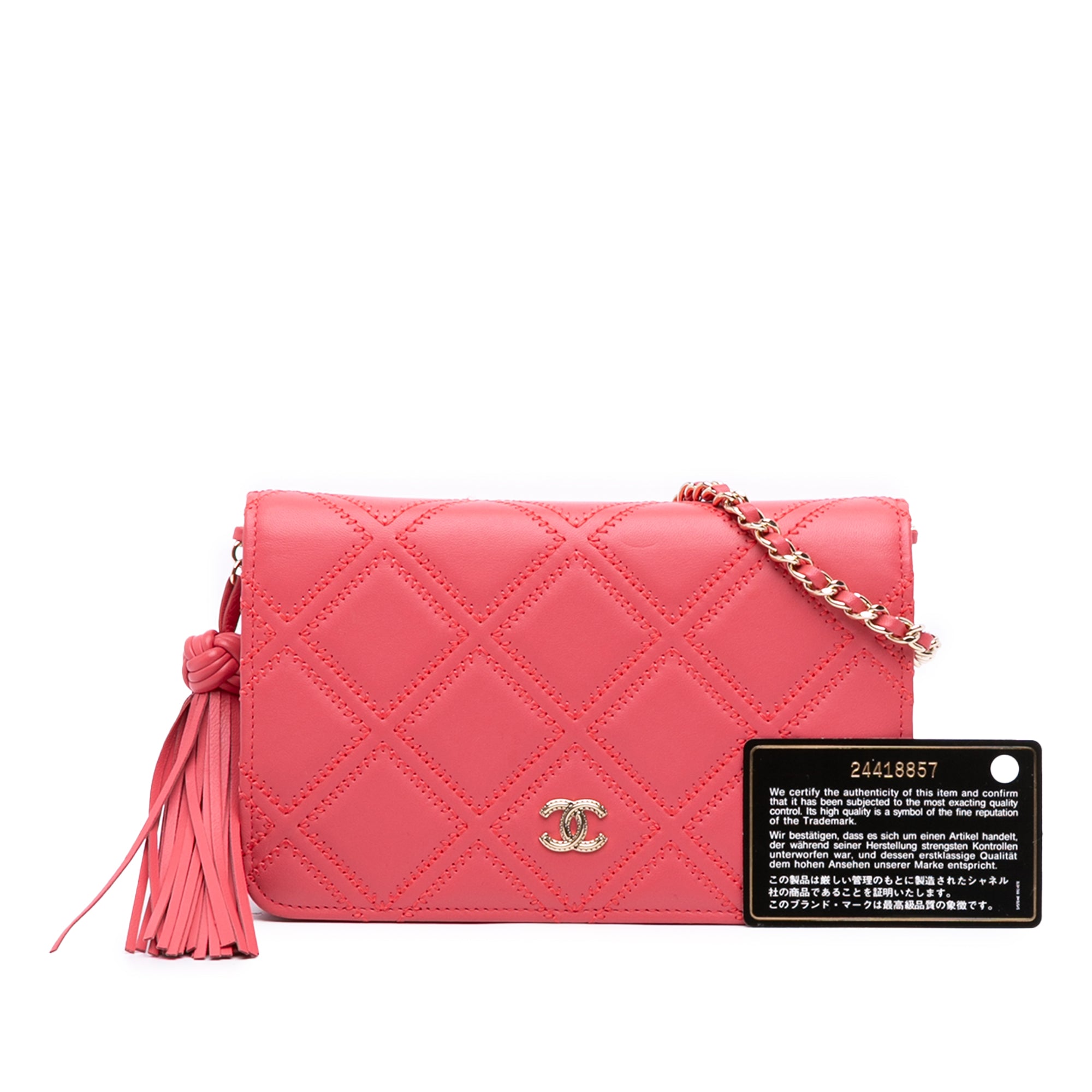 Chanel CC Quilted Lambskin Double Stitch Tassel Wallet On Chain