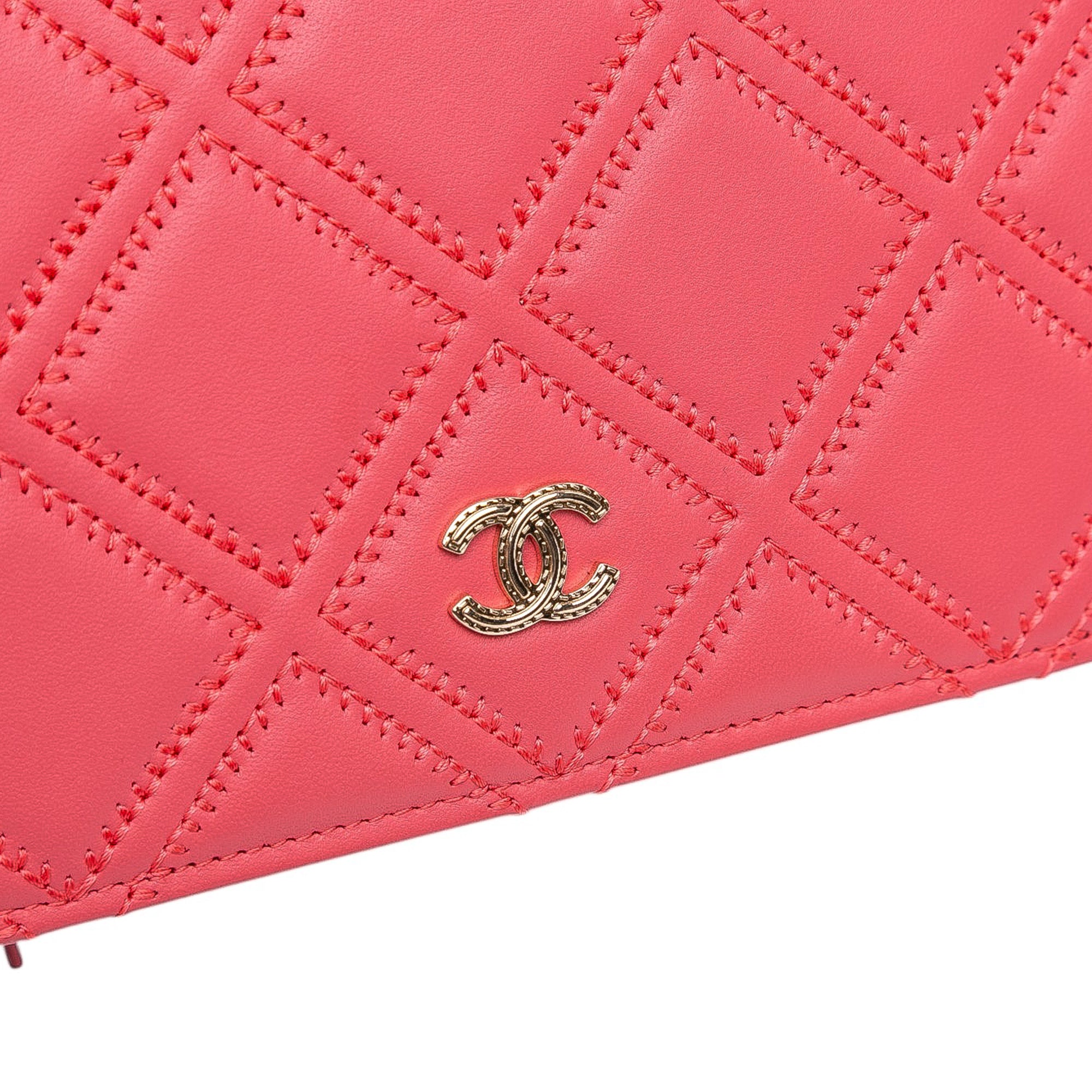 Chanel CC Quilted Lambskin Double Stitch Tassel Wallet On Chain
