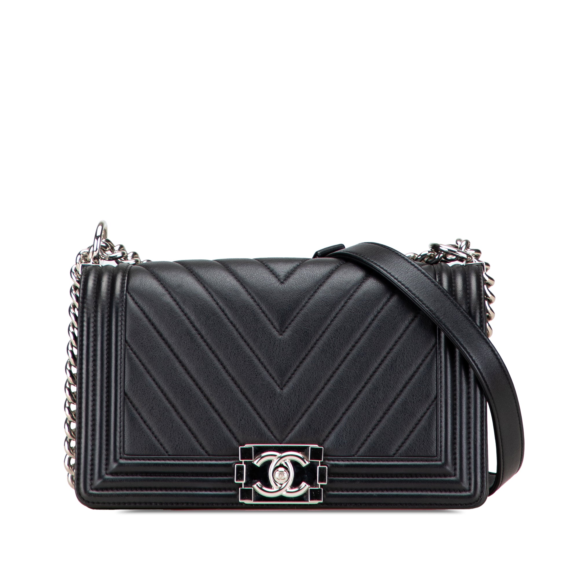 Old Medium Chevron Calfskin Boy Flap