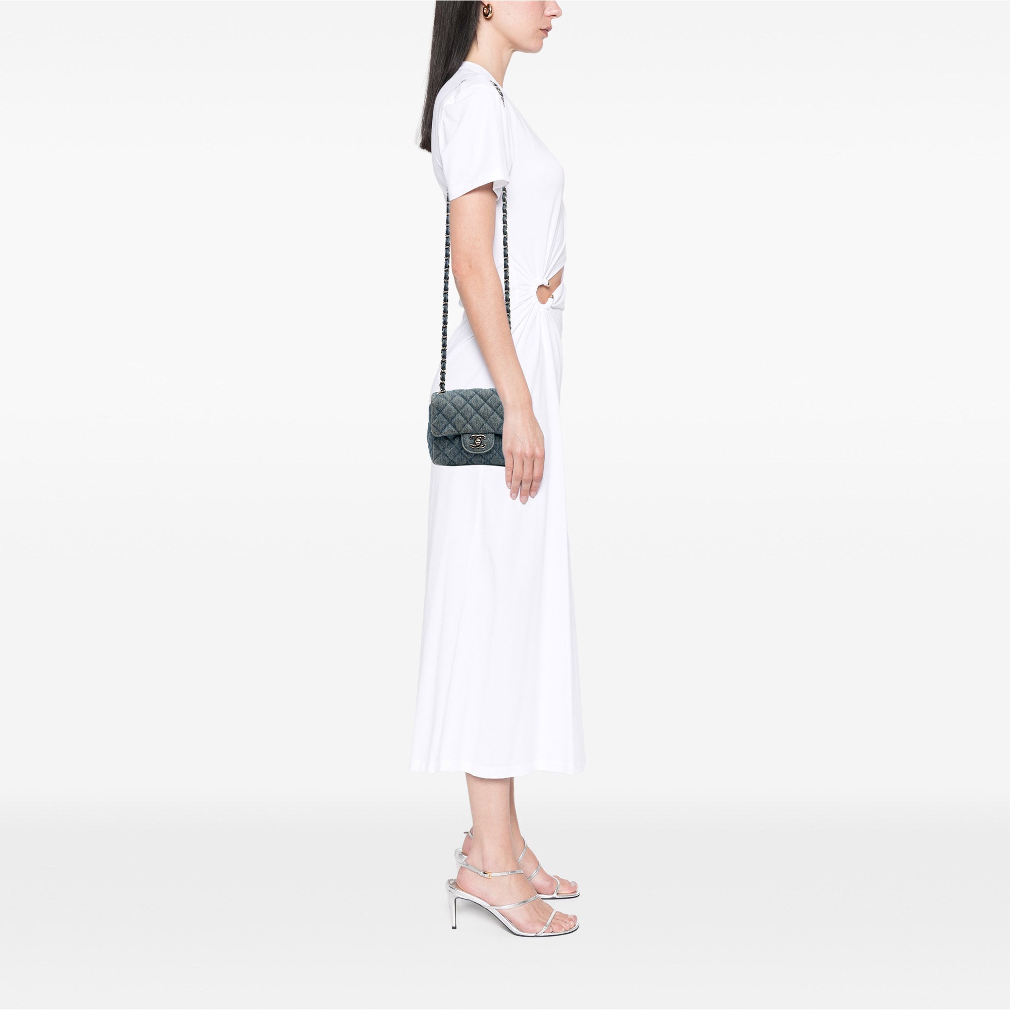 Chanel Mini Square CC Quilted Denim Single Flap