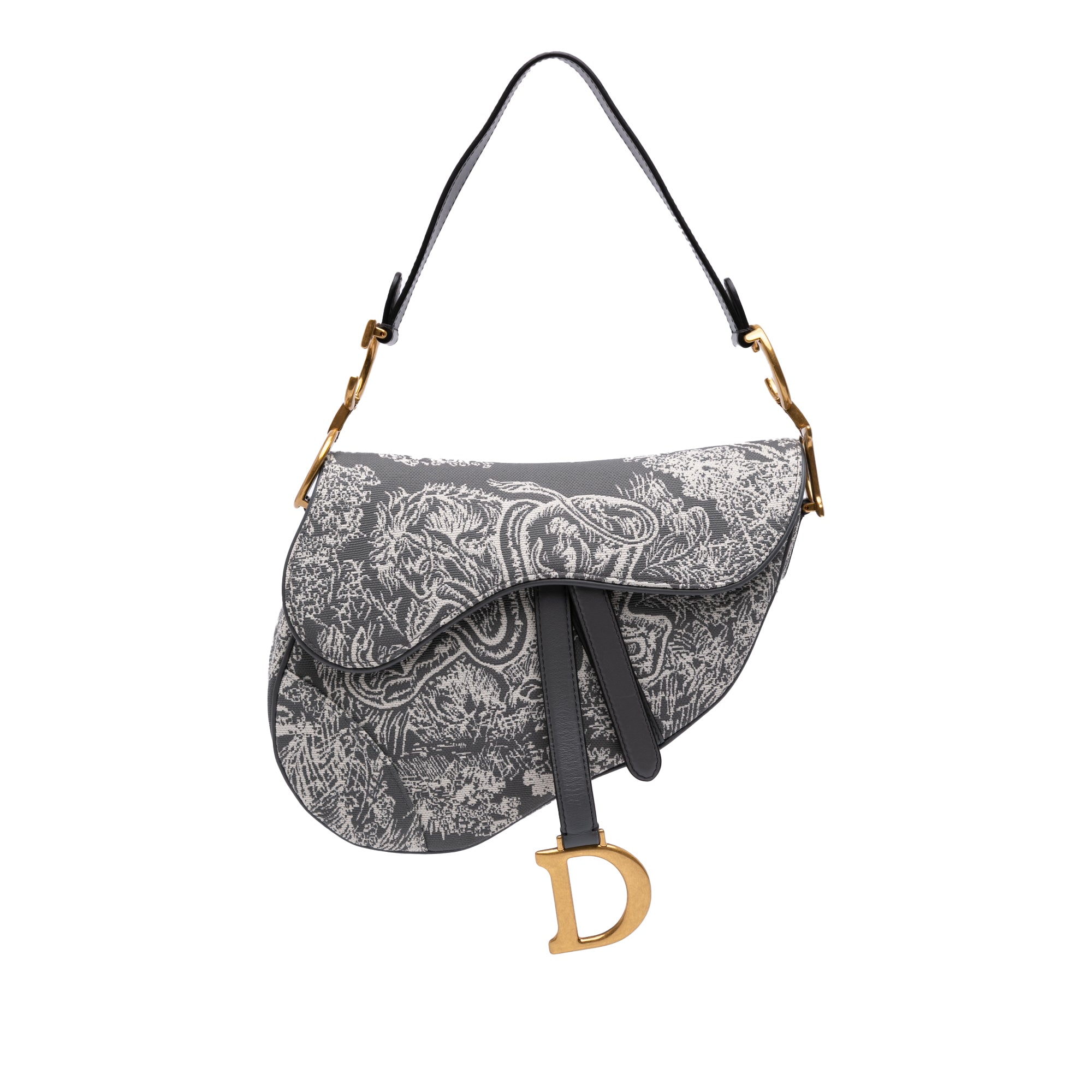 Canvas Reverse Embroidered Toile De Jouy Saddle Bag