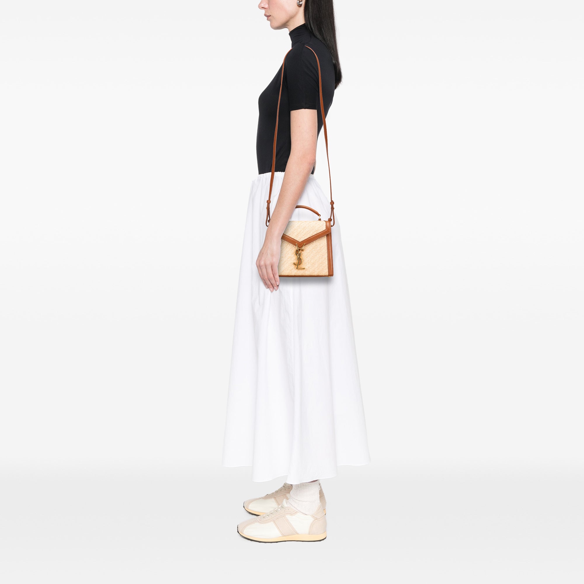 Mini Raffia Monogram Cassandra Top Handle Bag