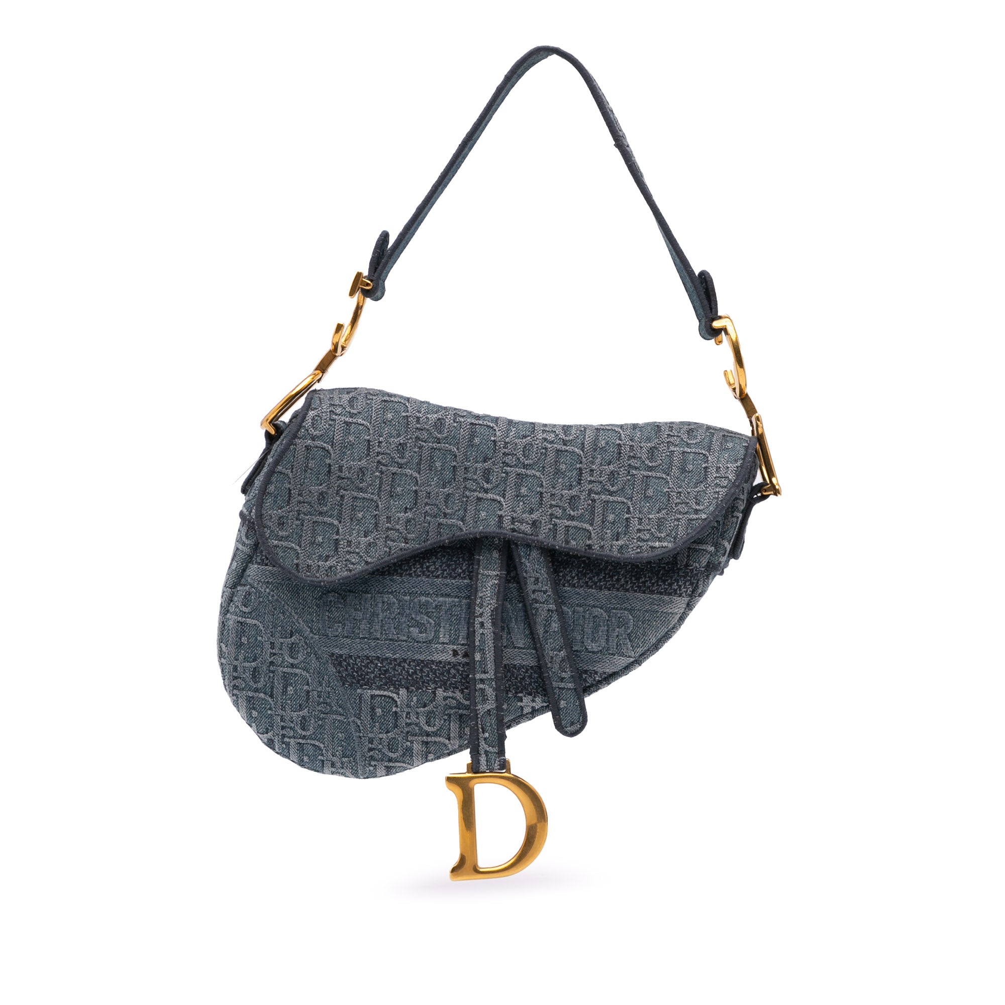 Oblique Denim Embroidered Saddle Bag