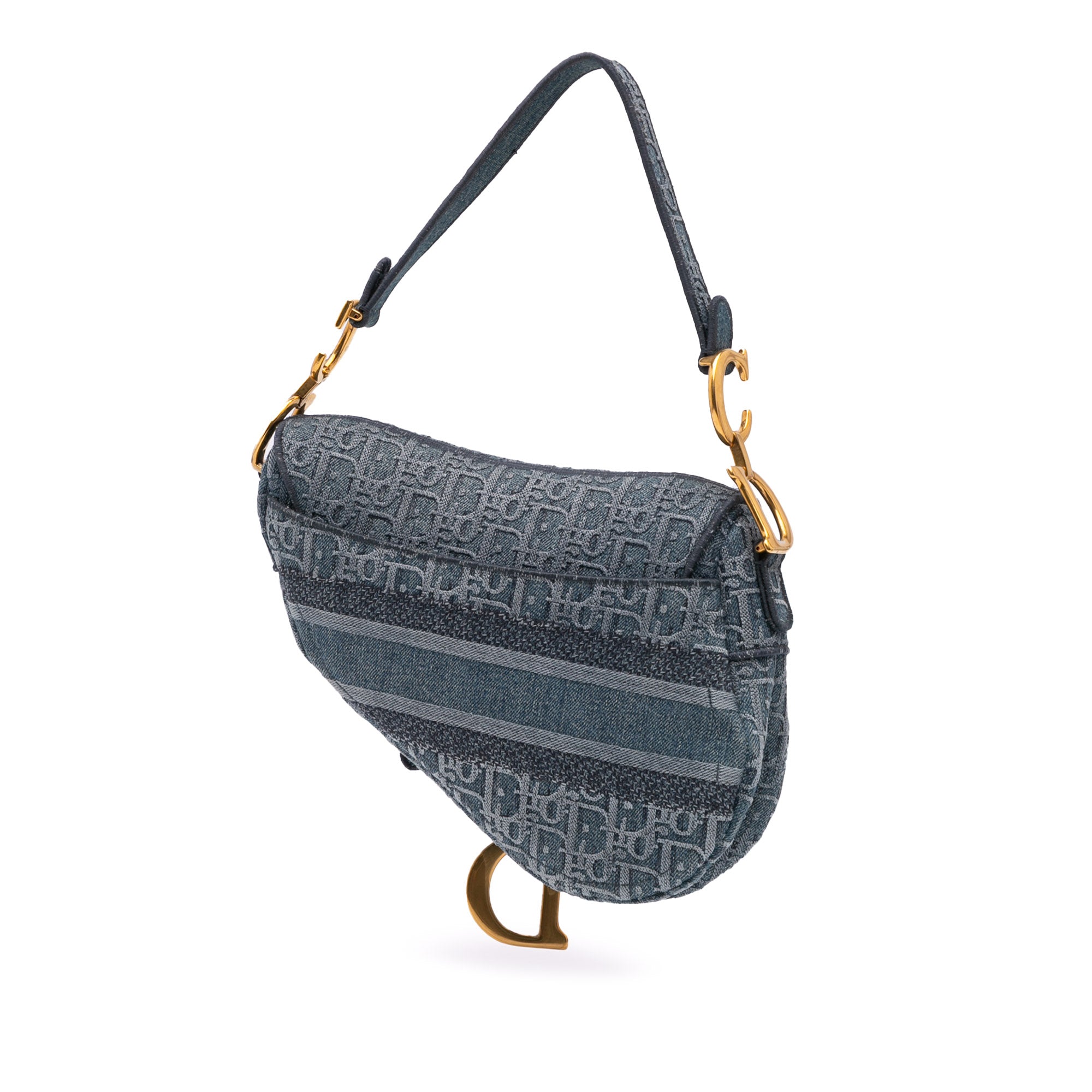 Oblique Denim Embroidered Saddle Bag