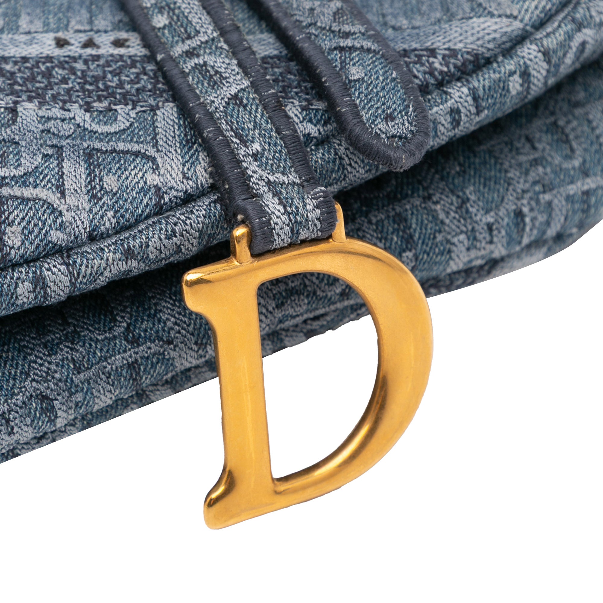 Oblique Denim Embroidered Saddle Bag