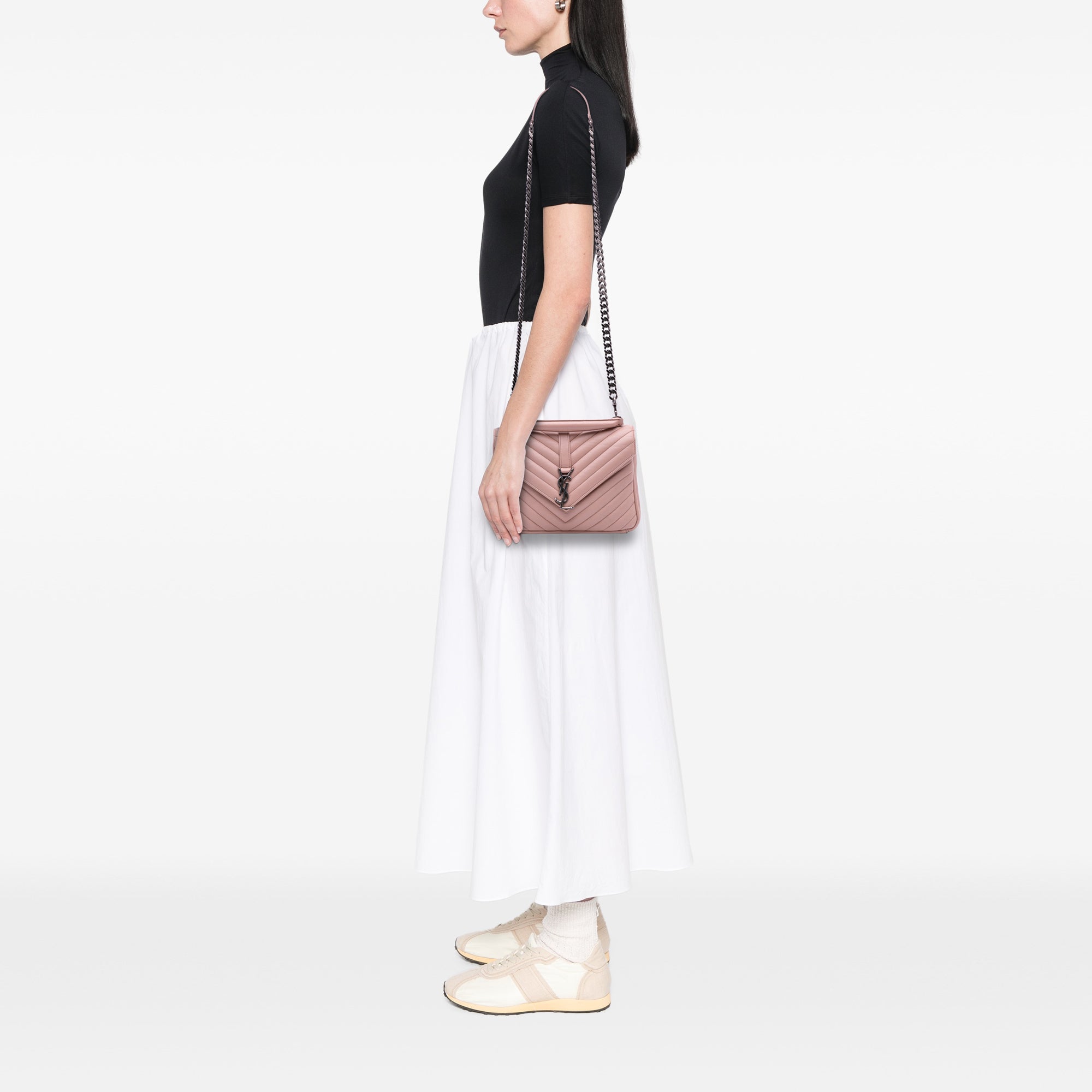 Saint Laurent Medium Quilted Chevron Sheepskin College Satchel
