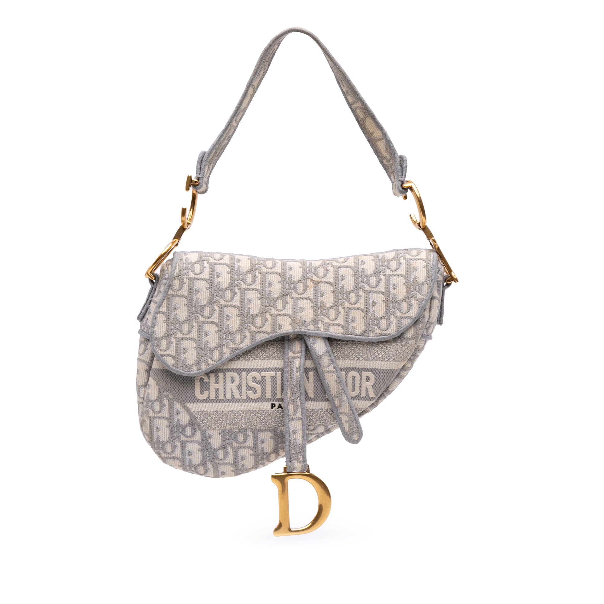 Oblique Embroidered Canvas Saddle Bag