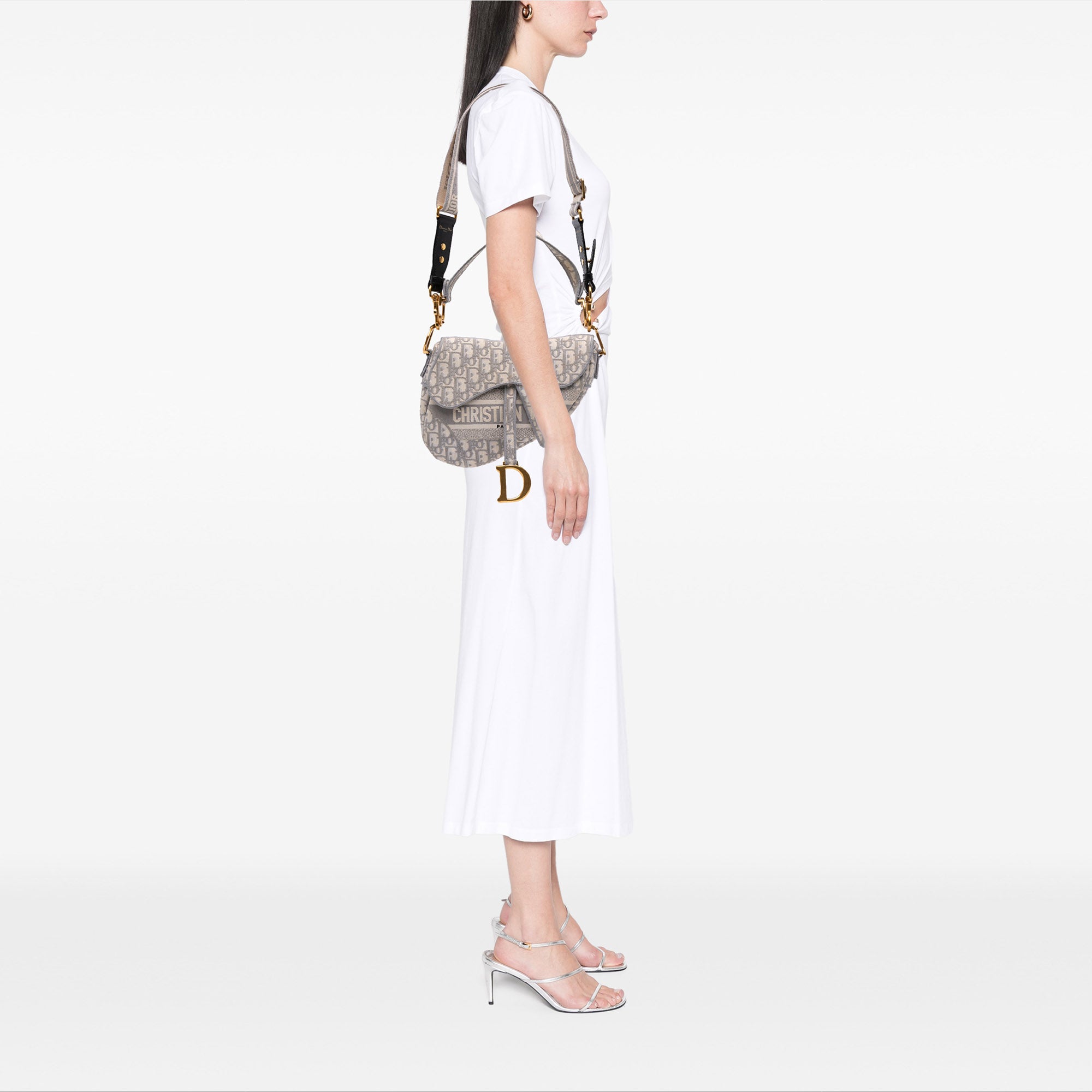 Oblique Embroidered Canvas Saddle Bag