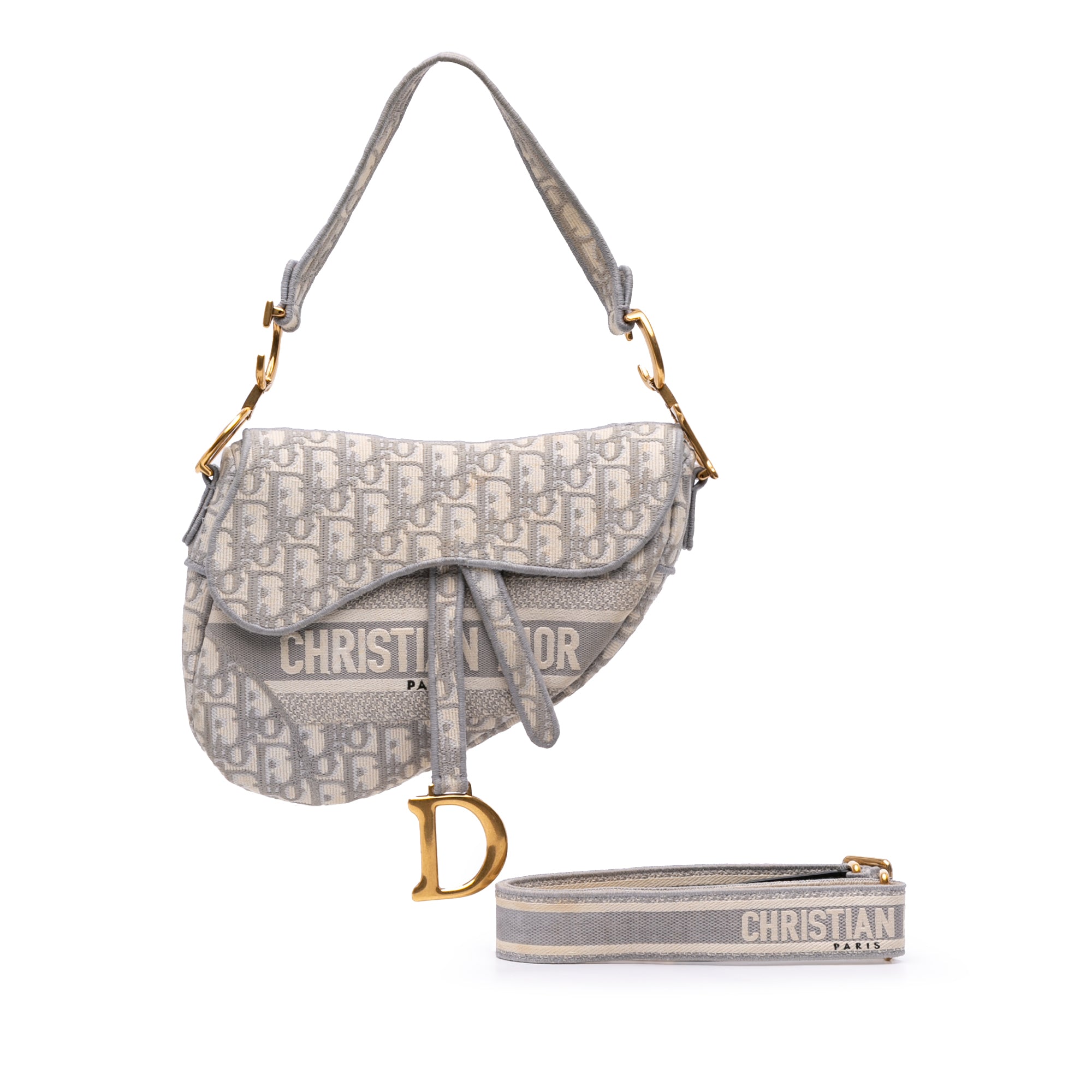 Oblique Embroidered Canvas Saddle Bag