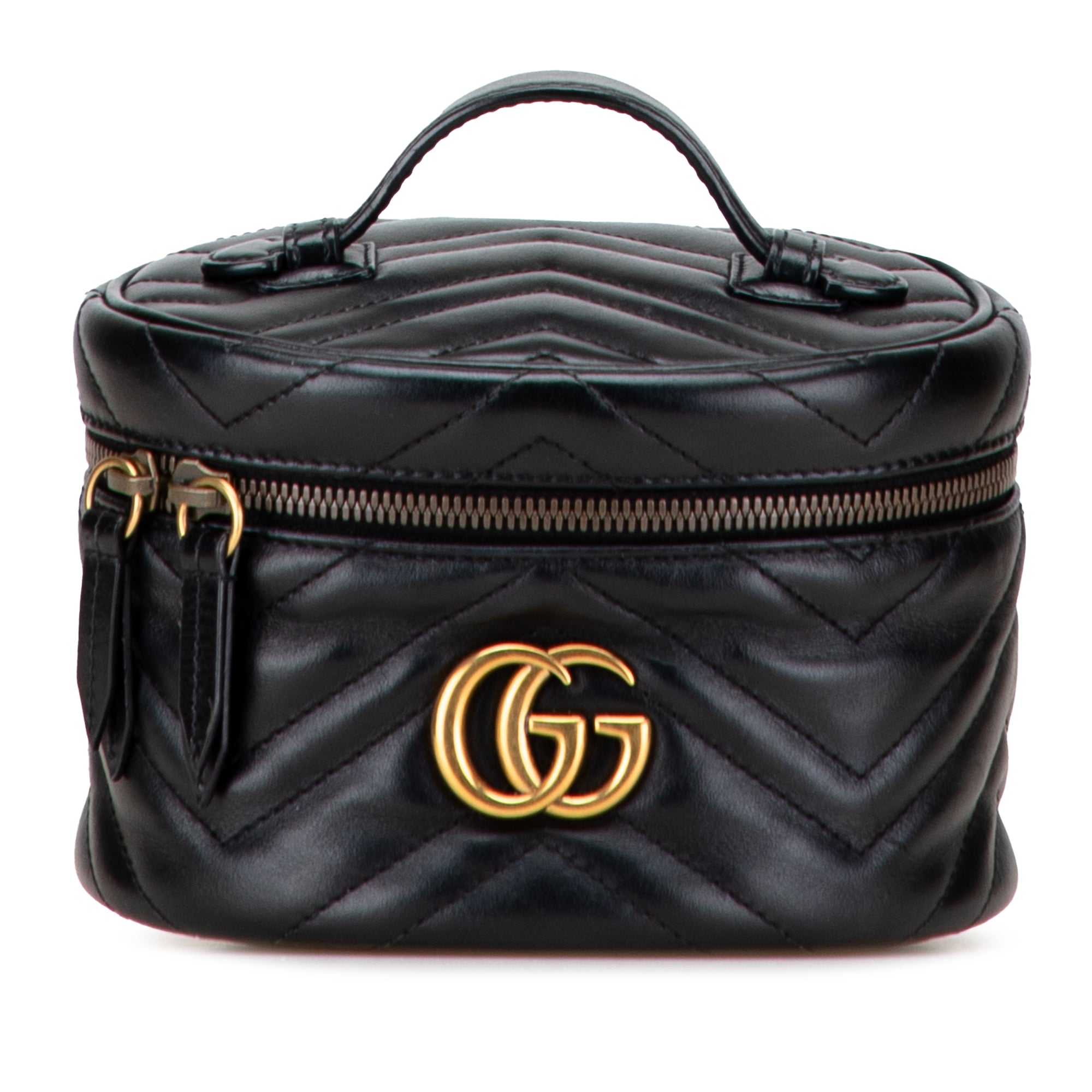 Mini GG Marmont Round Matelasse Leather Vanity Bag