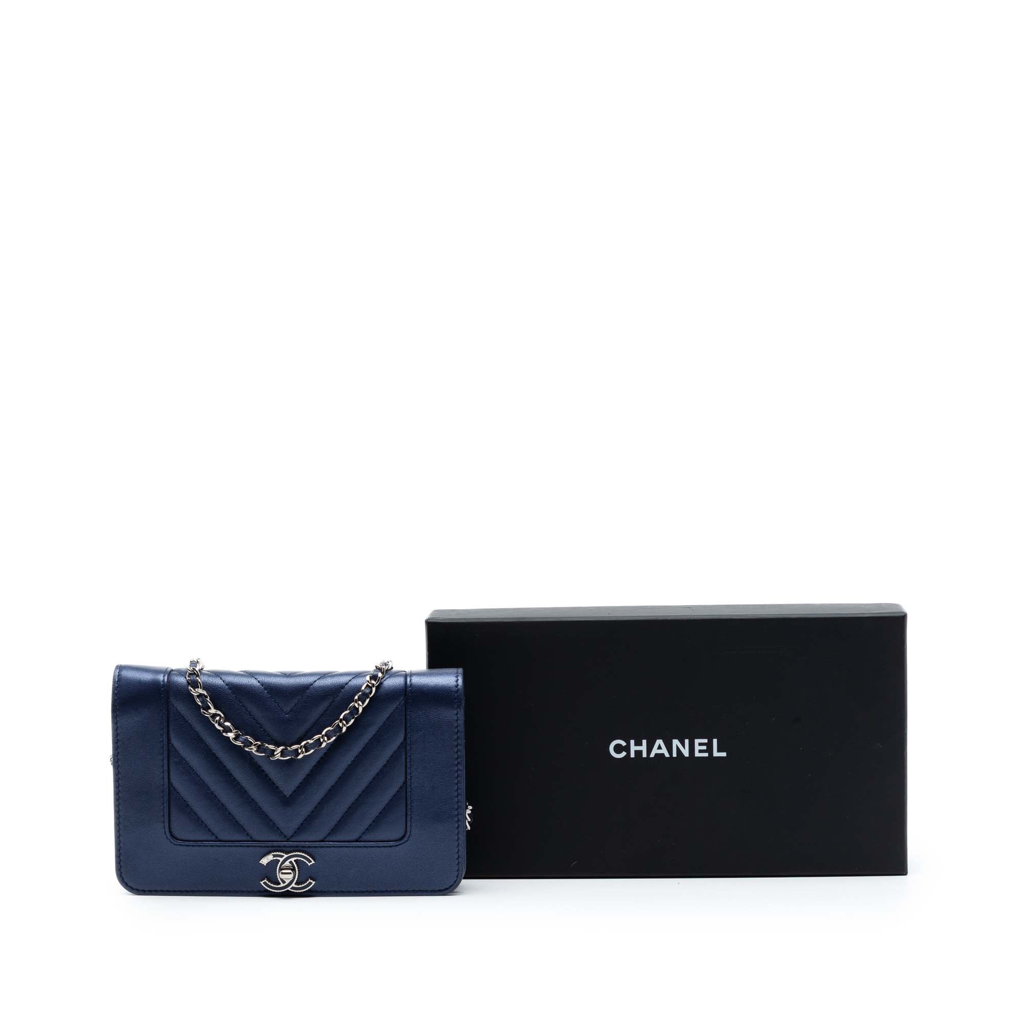 Chanel Chevron Sheepskin Mademoiselle Vintage Wallet On Chain