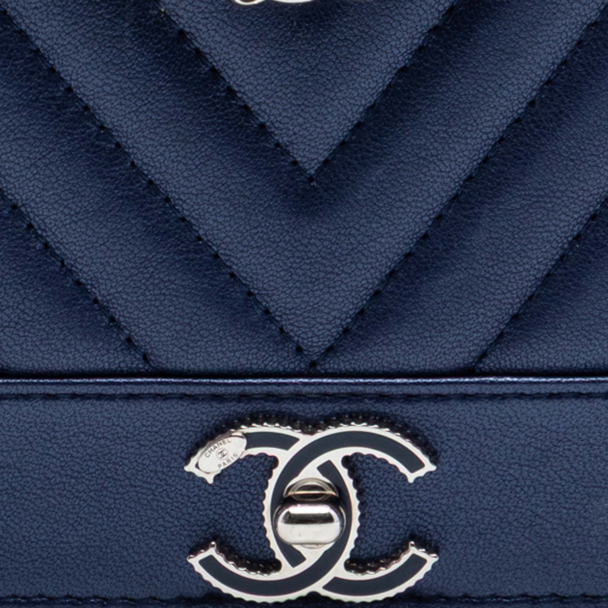 Chanel Chevron Sheepskin Mademoiselle Vintage Wallet On Chain