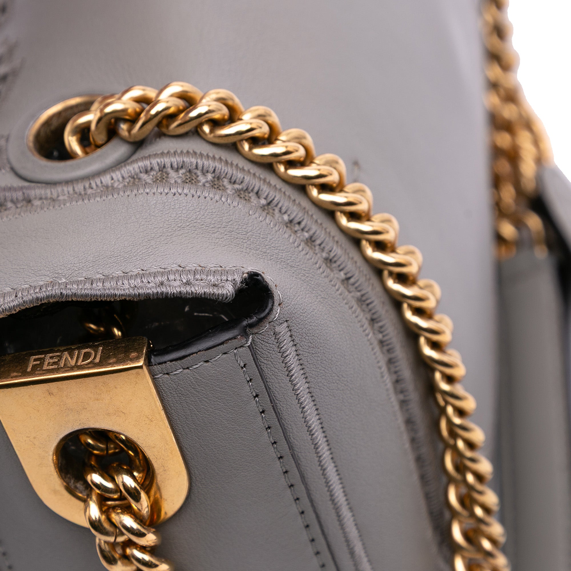 Fendi Embroidered Lace Leather Baguette Chain