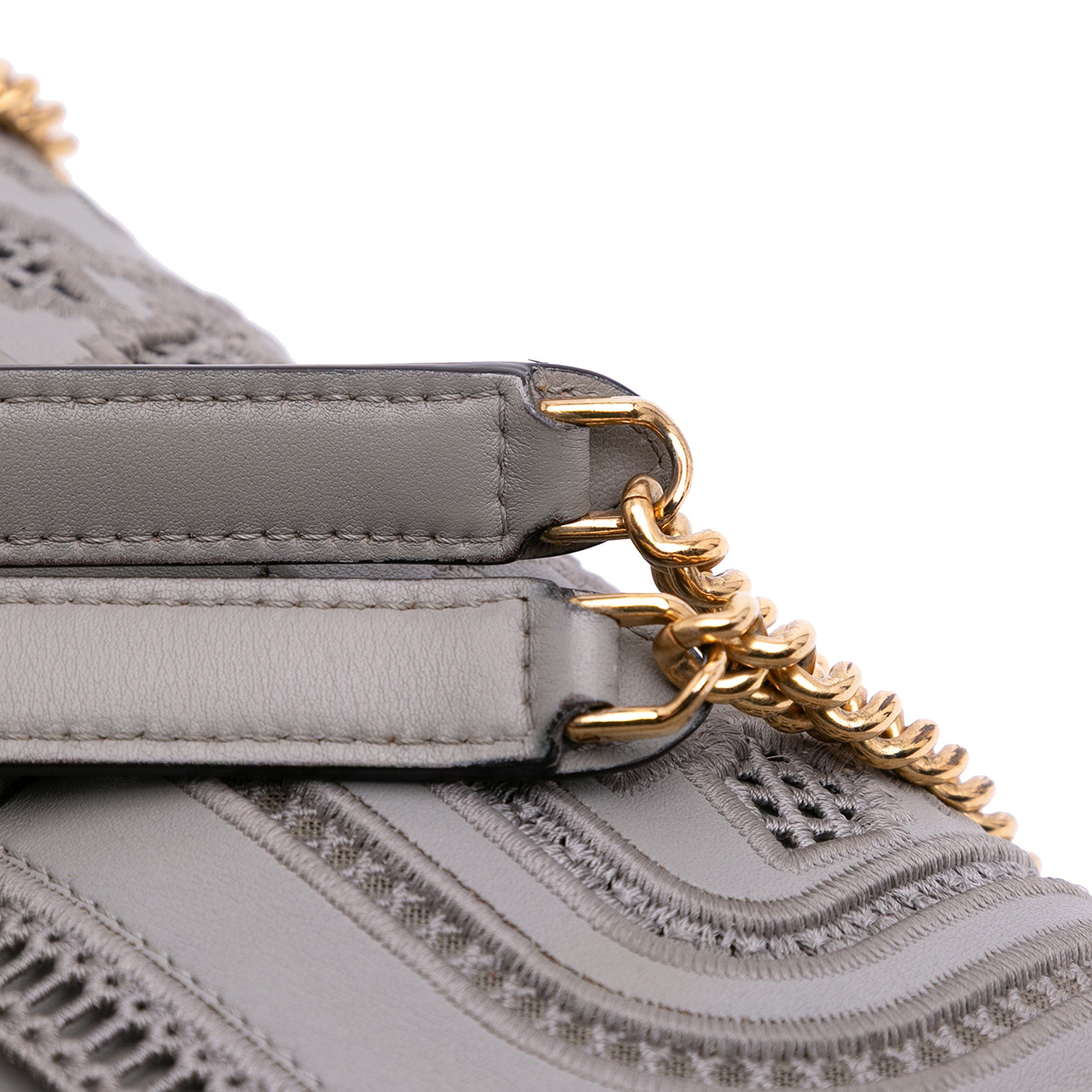 Fendi Embroidered Lace Leather Baguette Chain