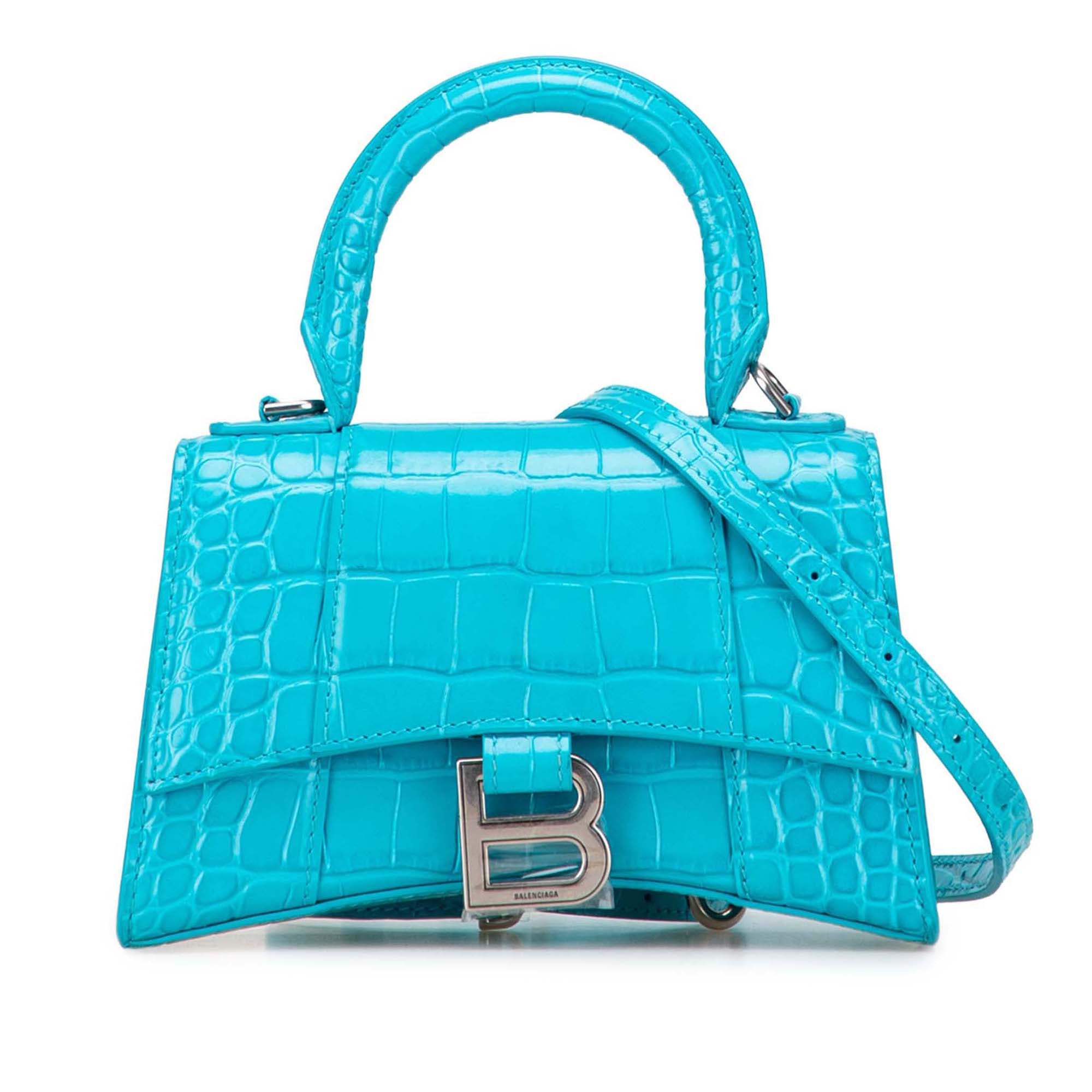 XS Croc Embossed Hourglass Top Handle Bag
