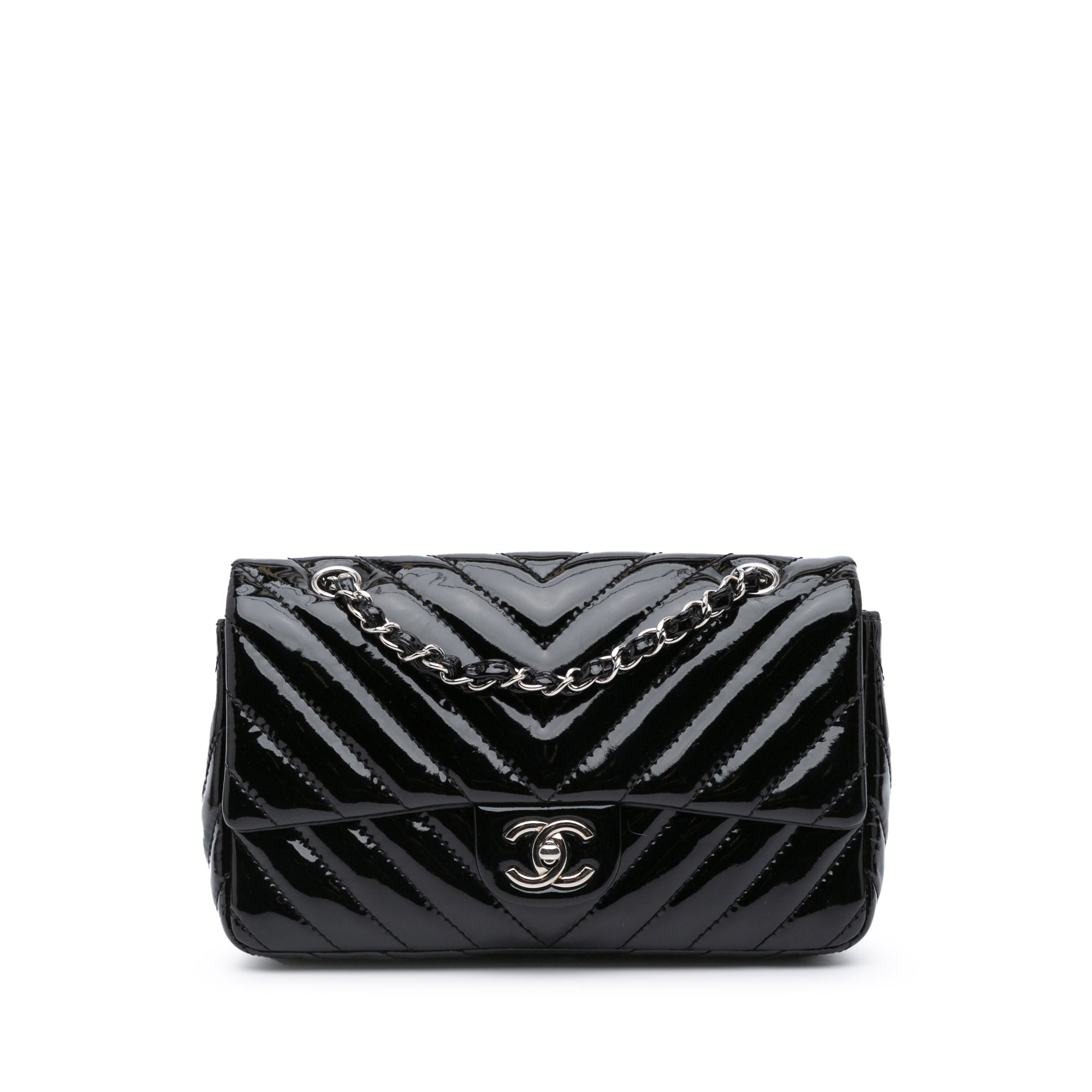 Chanel Medium Classic Chevron Patent Double Flap