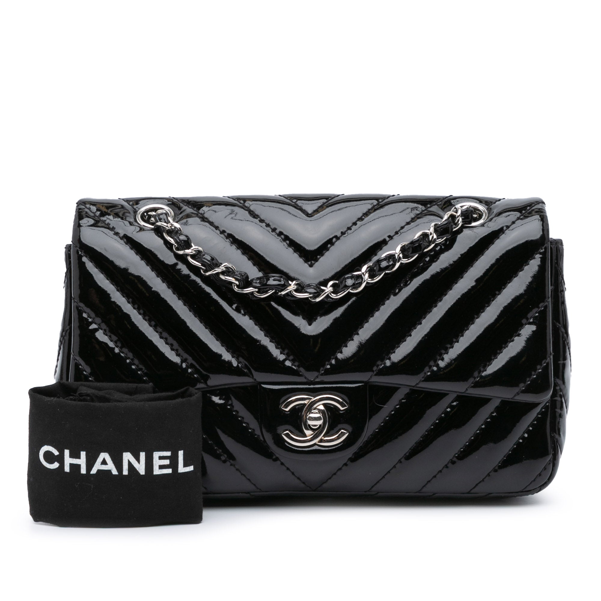 Chanel Medium Classic Chevron Patent Double Flap