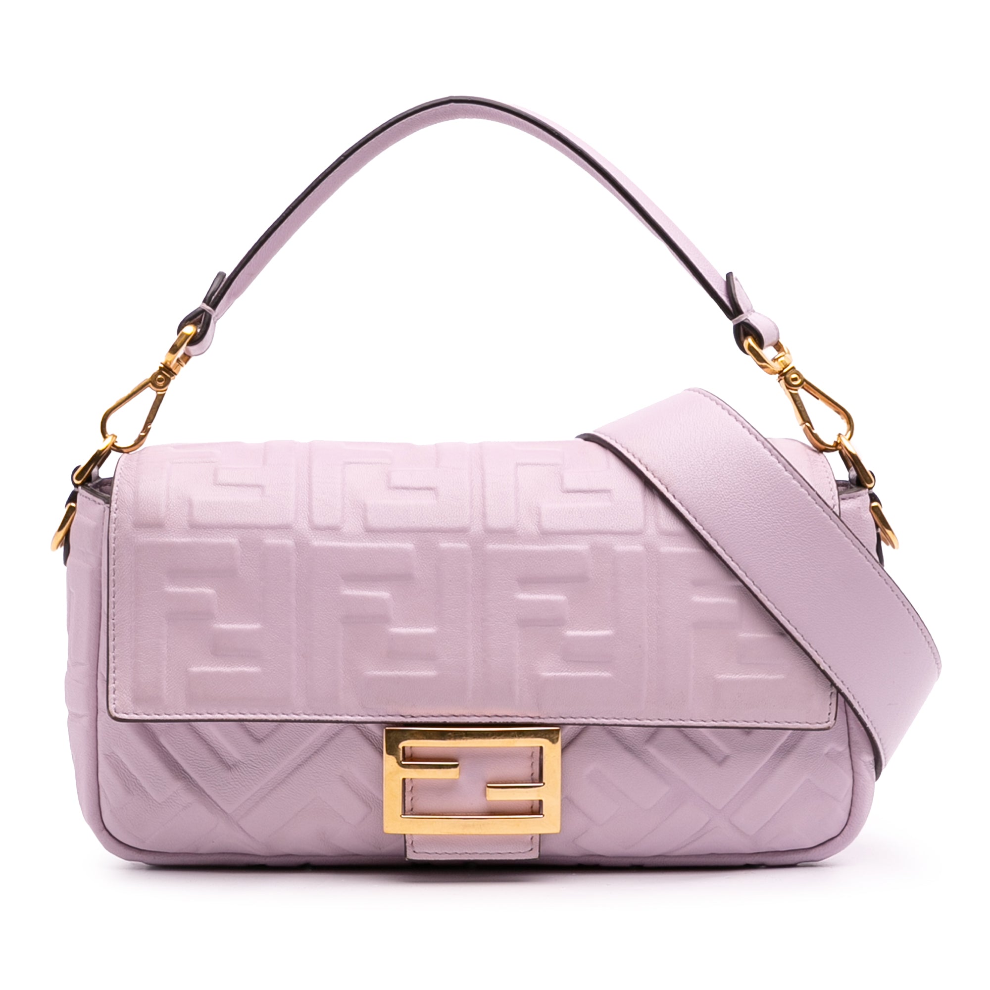Fendi Medium Leather Embossed FF Baguette Satchel
