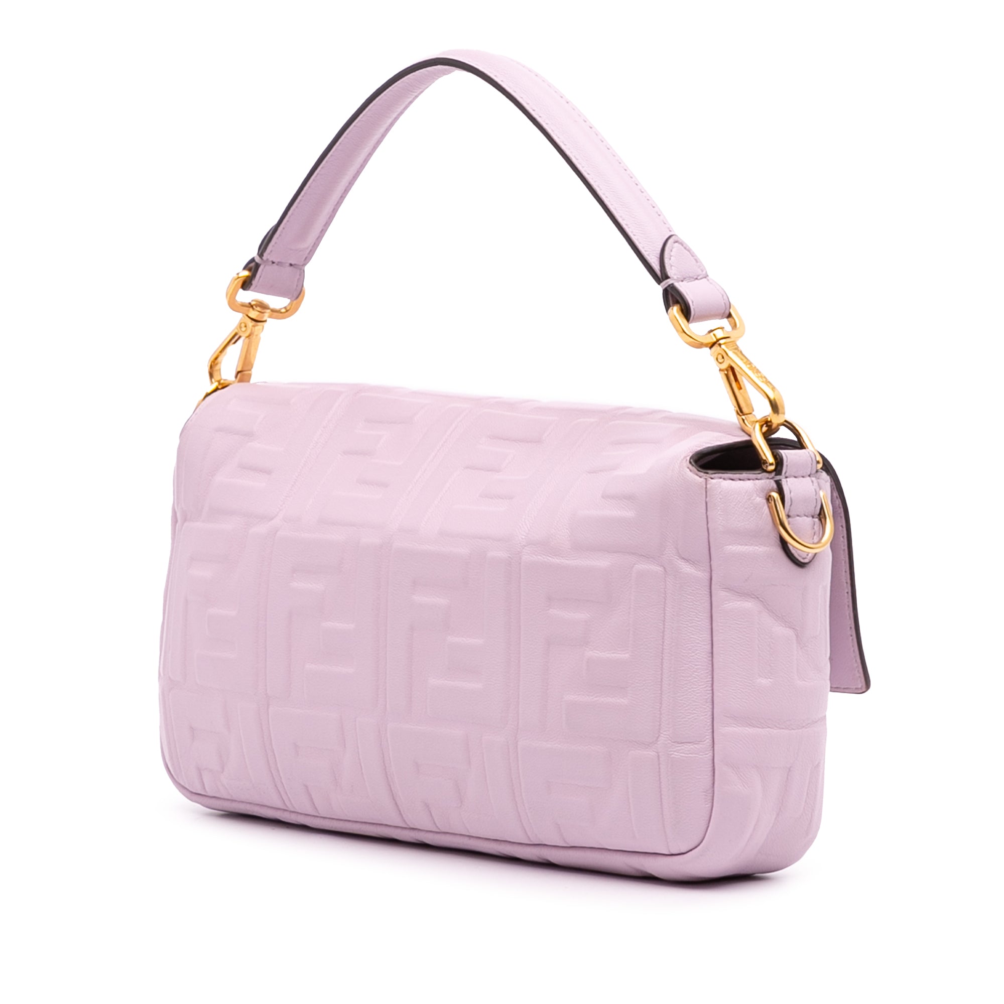 Medium Leather Embossed FF Baguette Satchel