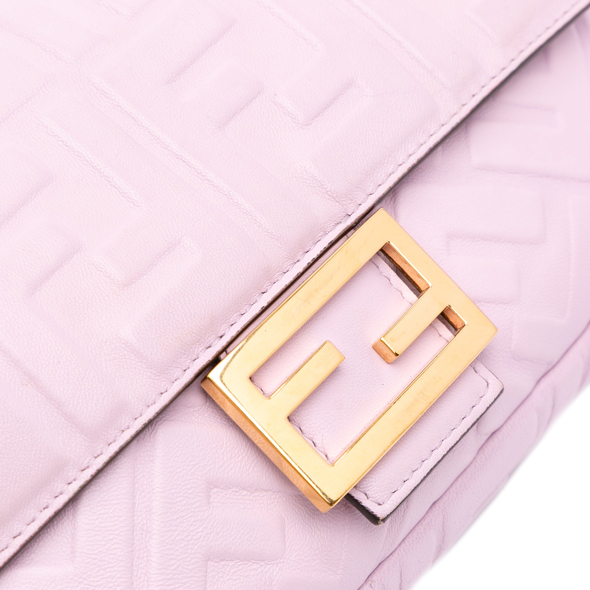 Medium Leather Embossed FF Baguette Satchel