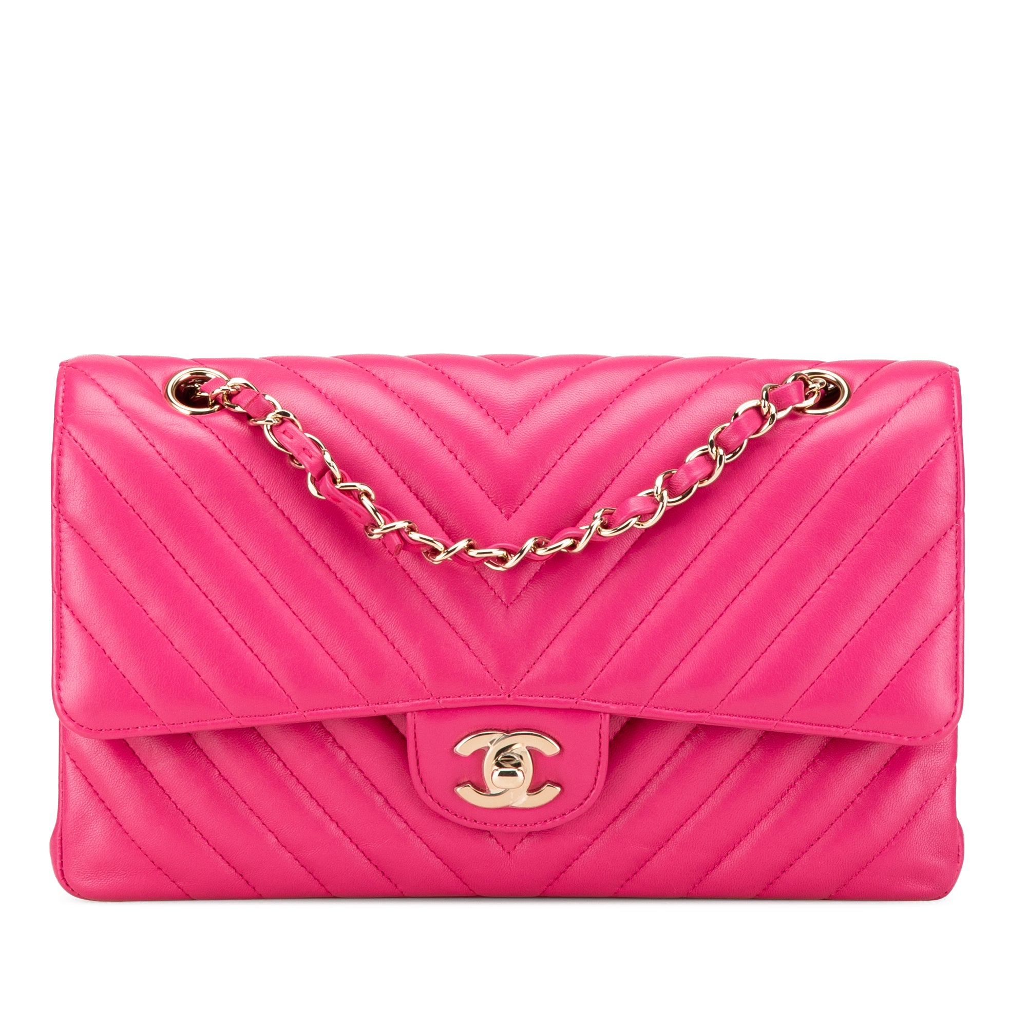 Medium Classic Chevron Lambskin Double Flap