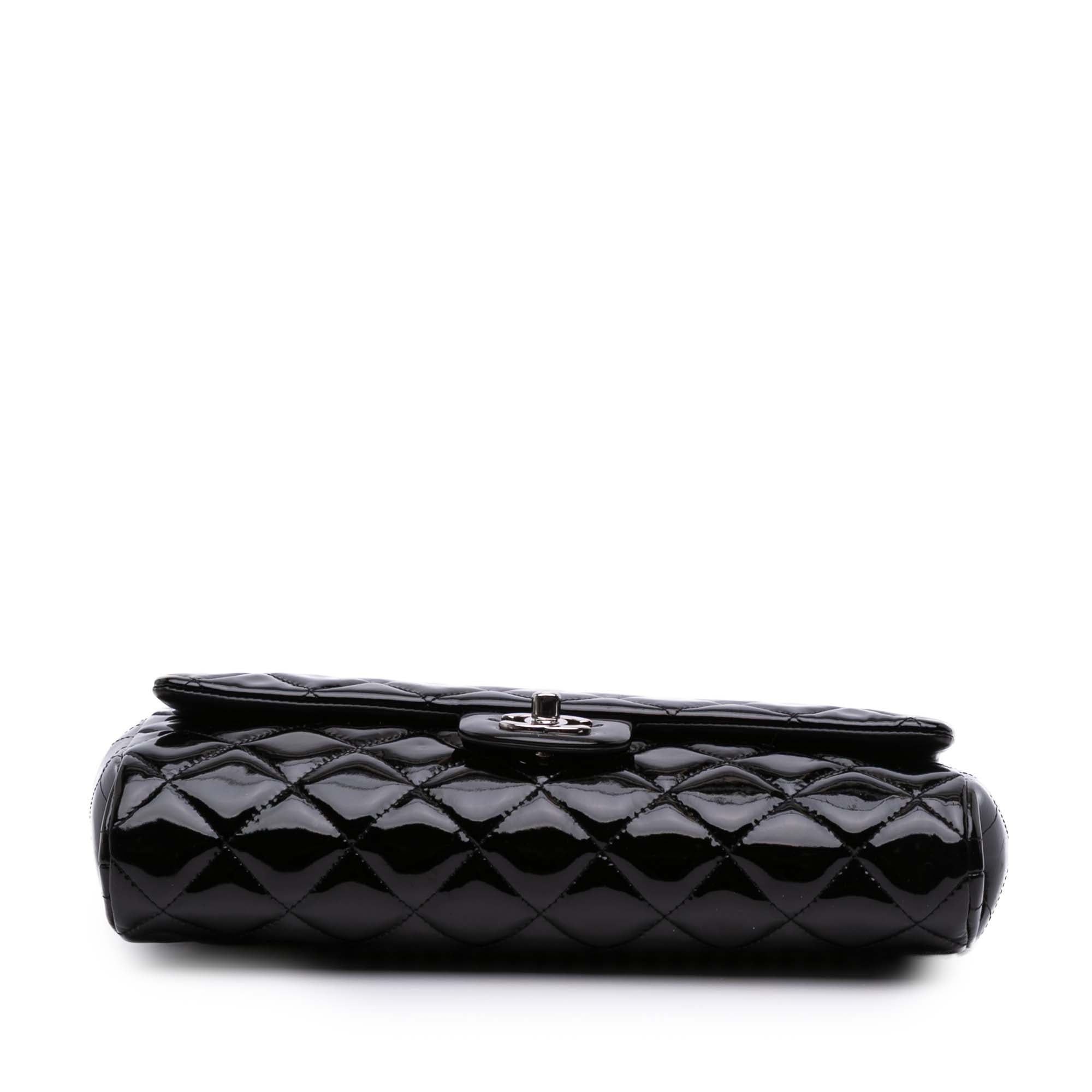 CC Quilted Patent Clutch With Chain