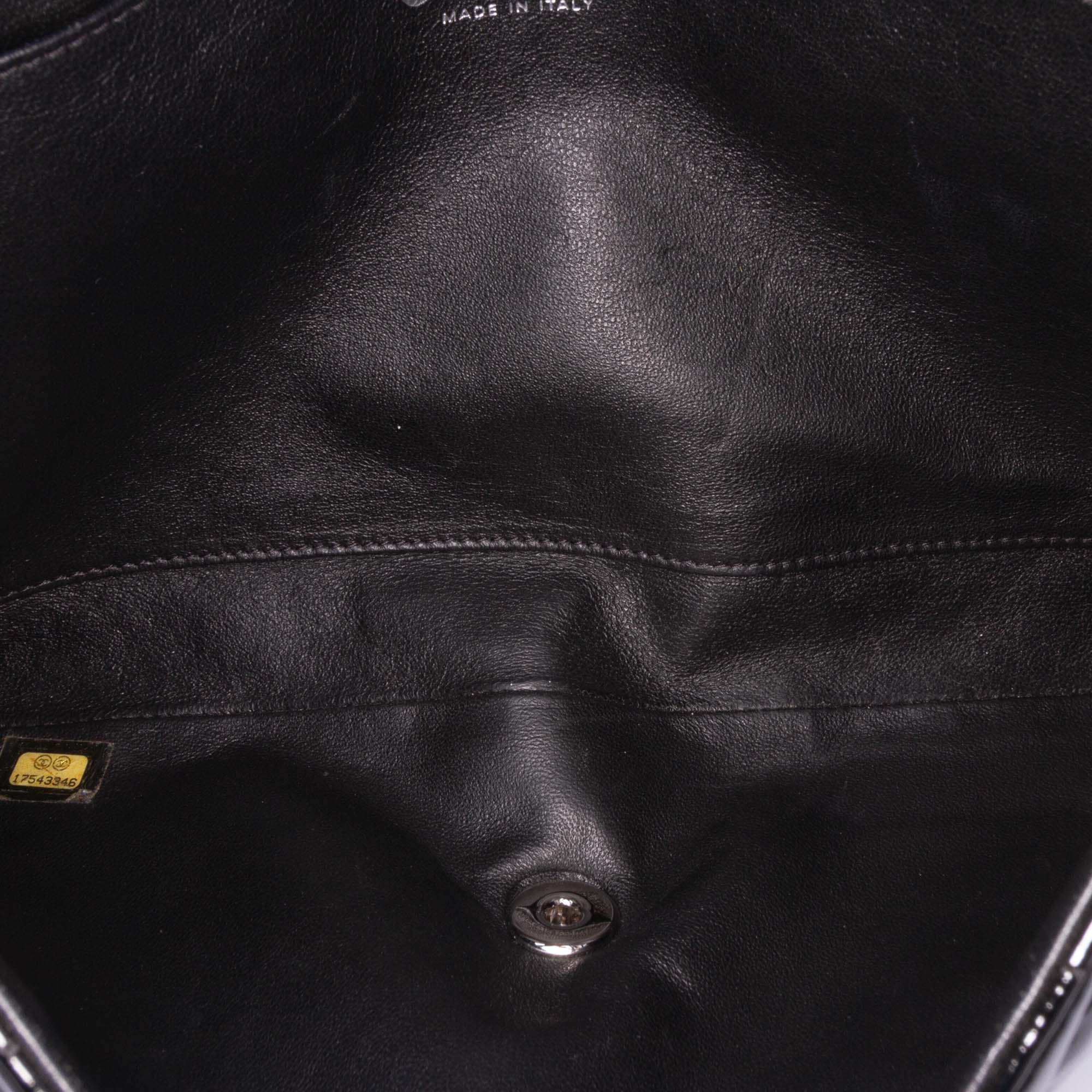 CC Quilted Patent Clutch With Chain