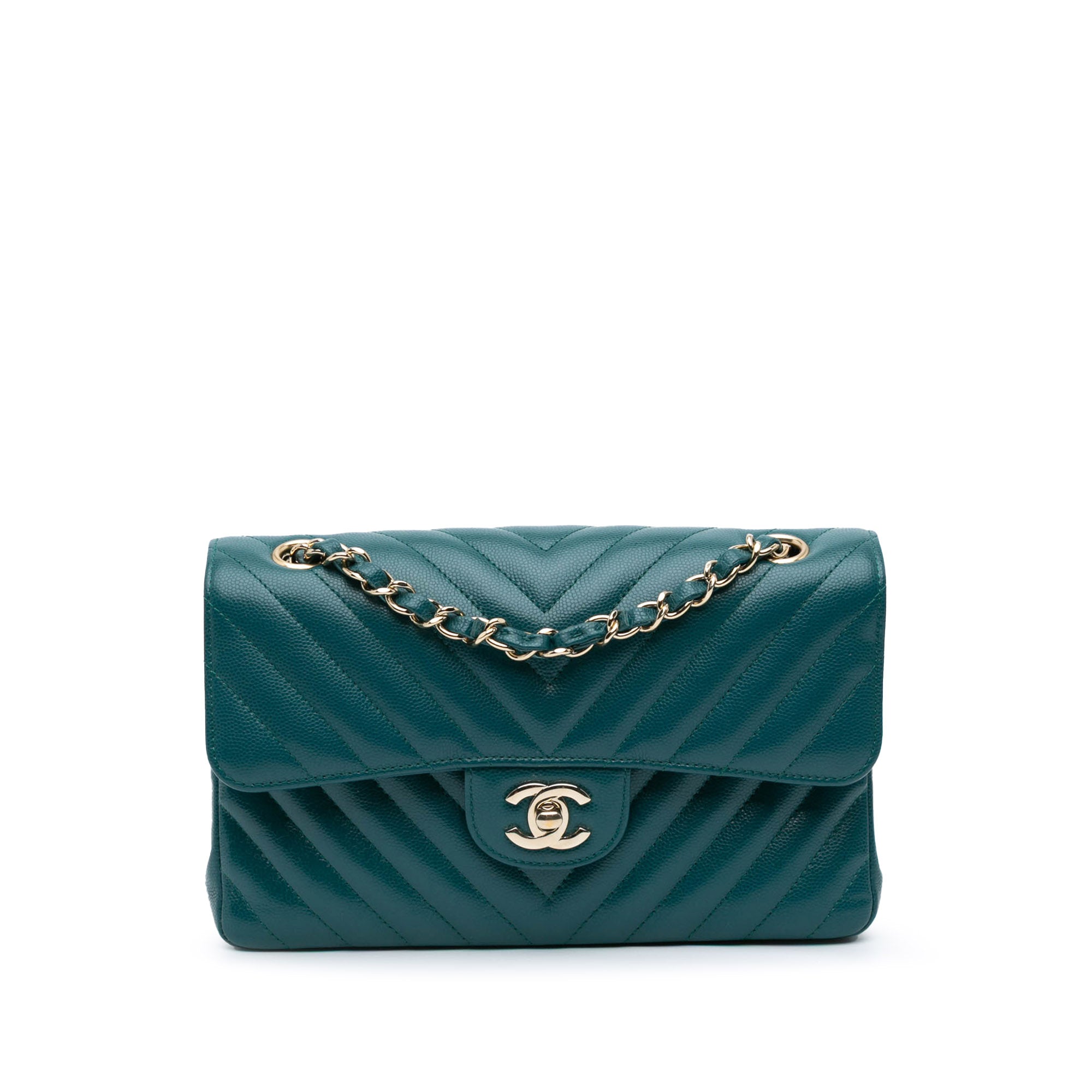 Small Classic Chevron Caviar Double Flap