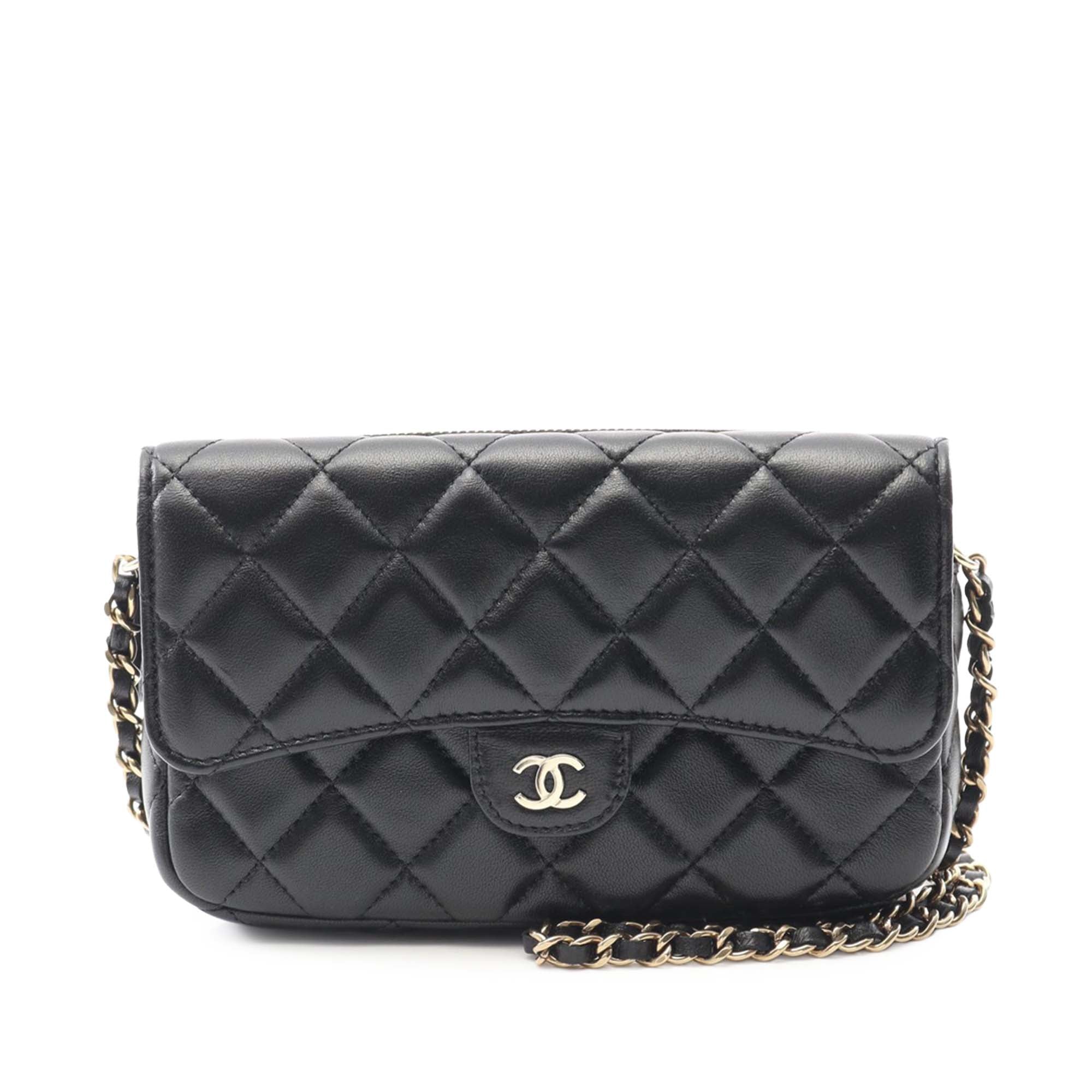 CC Quilted Lambskin Flap Phone Holder Wallet on Chain