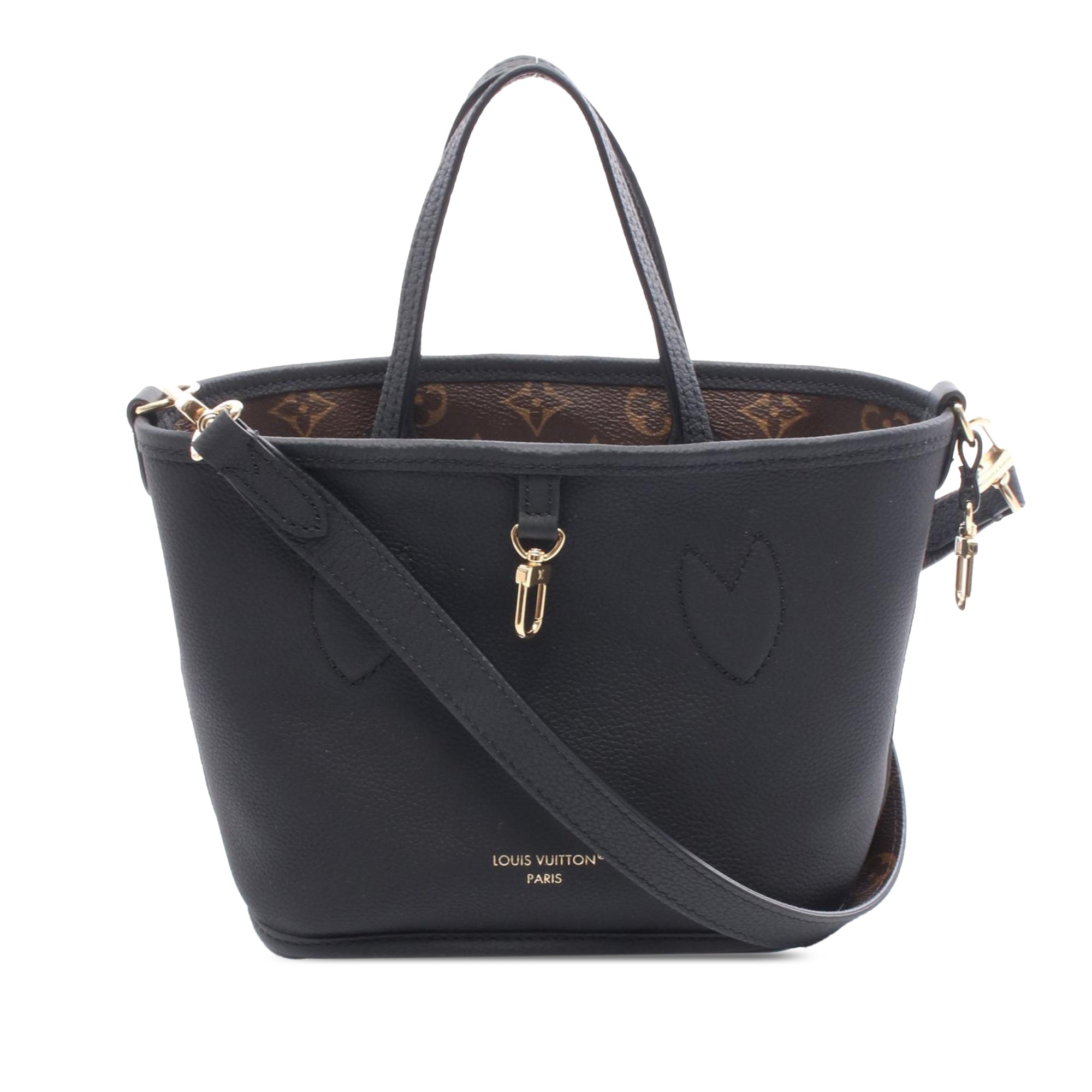 Louis Vuitton LOUIS VUITTON Neverfull Inside Out BB Tote Bag M12099 Monogram PVC coated canvas leather Brown Black Black Used Wome